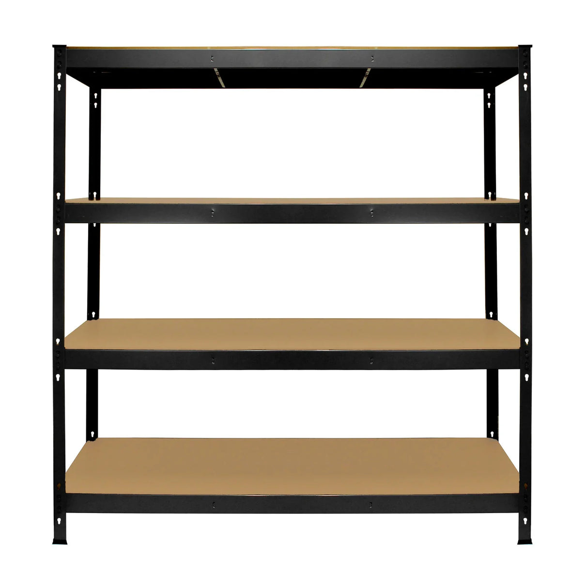 Heavy duty black storage shelving unit with four sturdy shelves, measuring 160cm wide and 60cm deep, ideal for organizing items