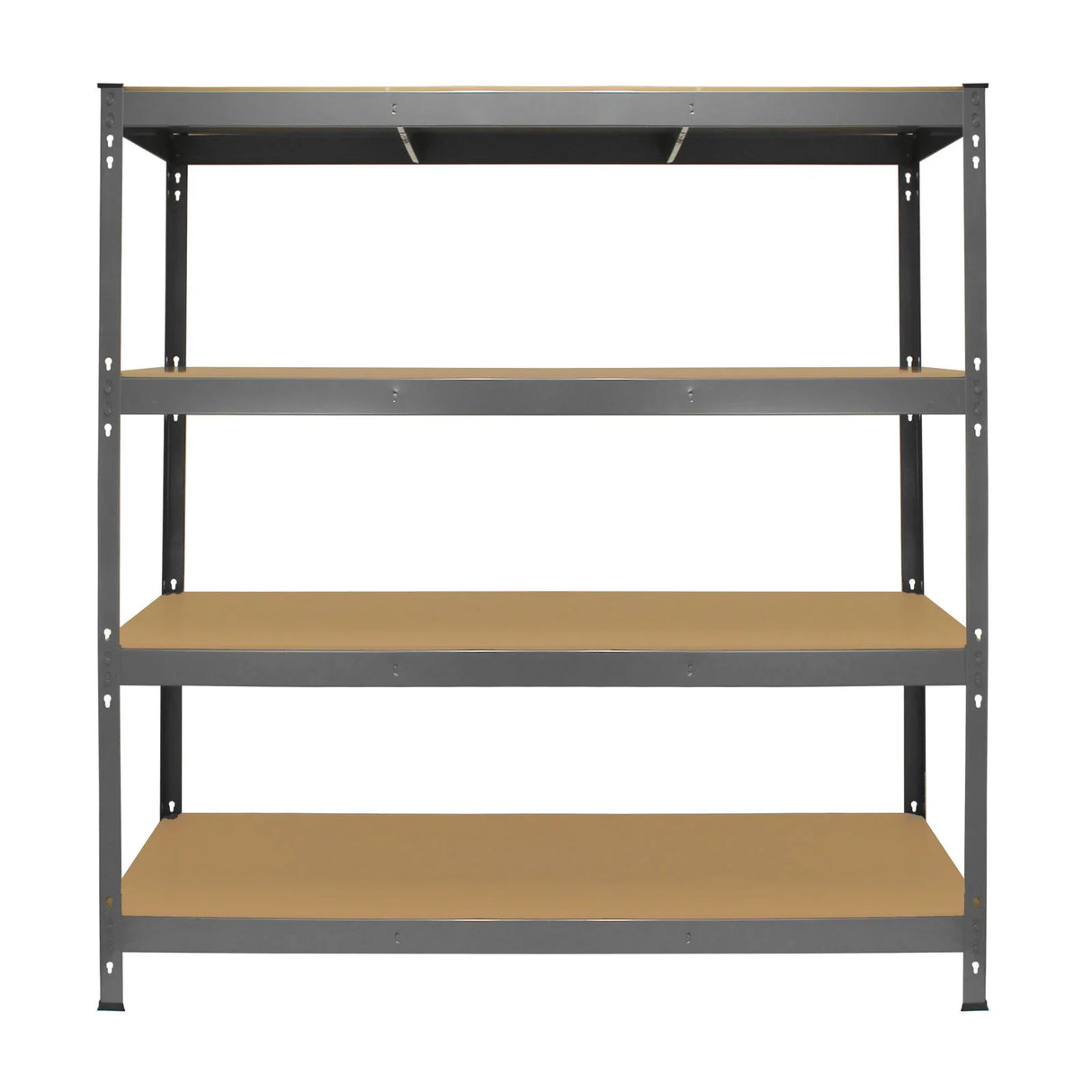 Heavy duty grey storage shelving unit with four sturdy shelves, measuring 160cm wide and 60cm deep, ideal for organizing items