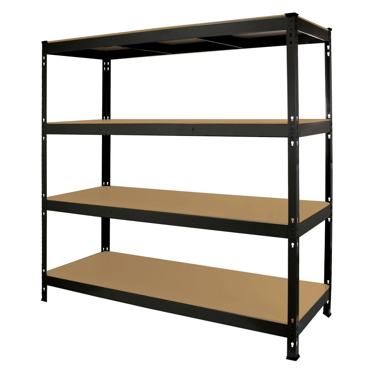 Heavy duty black storage shelving unit with four sturdy shelves, measuring 160cm wide and 60cm deep, ideal for organizing items