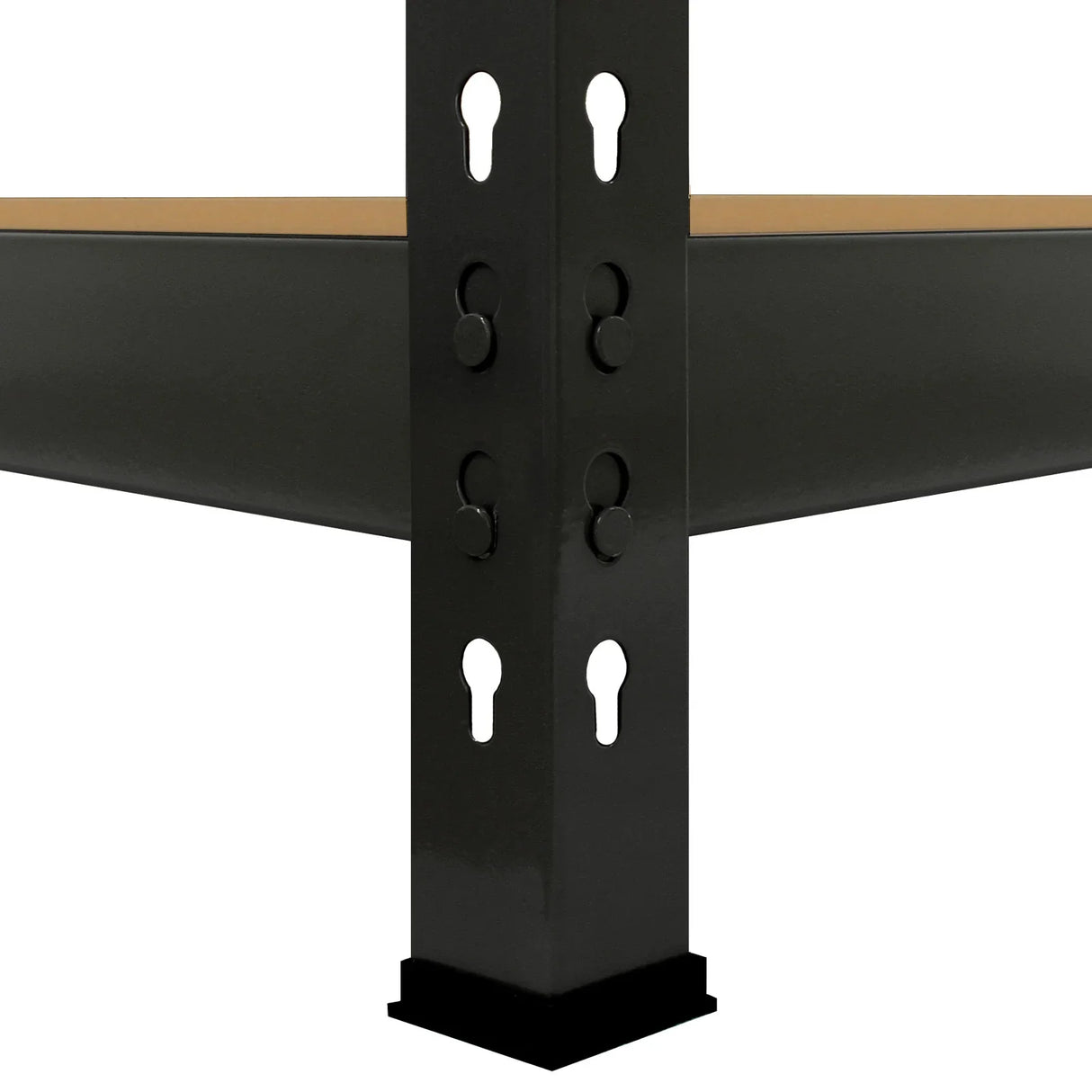 Heavy-duty black metal shelving unit with sturdy vertical supports and adjustable shelves, designed for efficient storage solutions