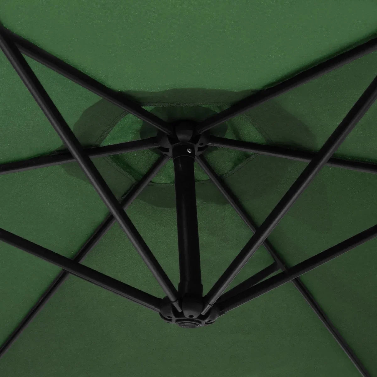 Green 3m LED cantilever parasol showcasing a sturdy black metal frame and vibrant green canopy with a smooth texture