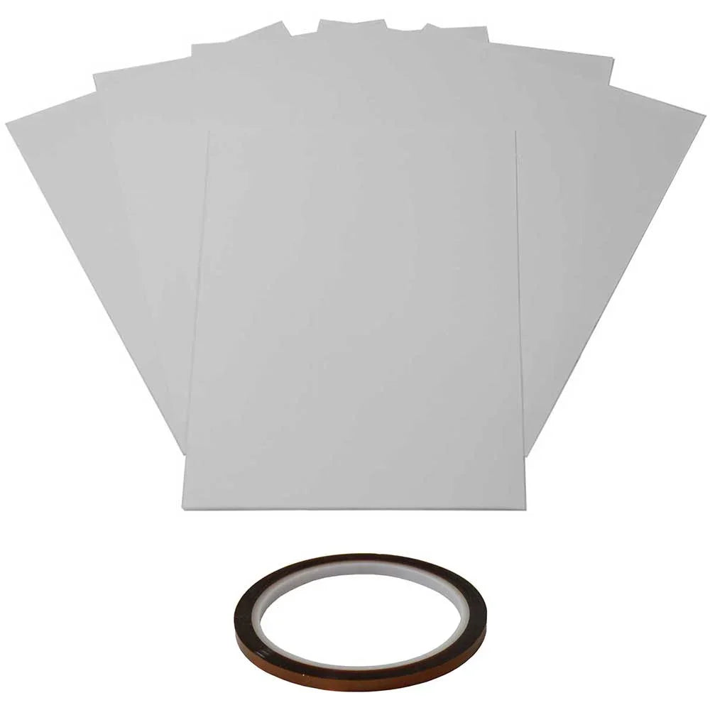 Heat resistant tape roll with a glossy brown finish, surrounded by five smooth, white sheets, ideal for high-temperature applications