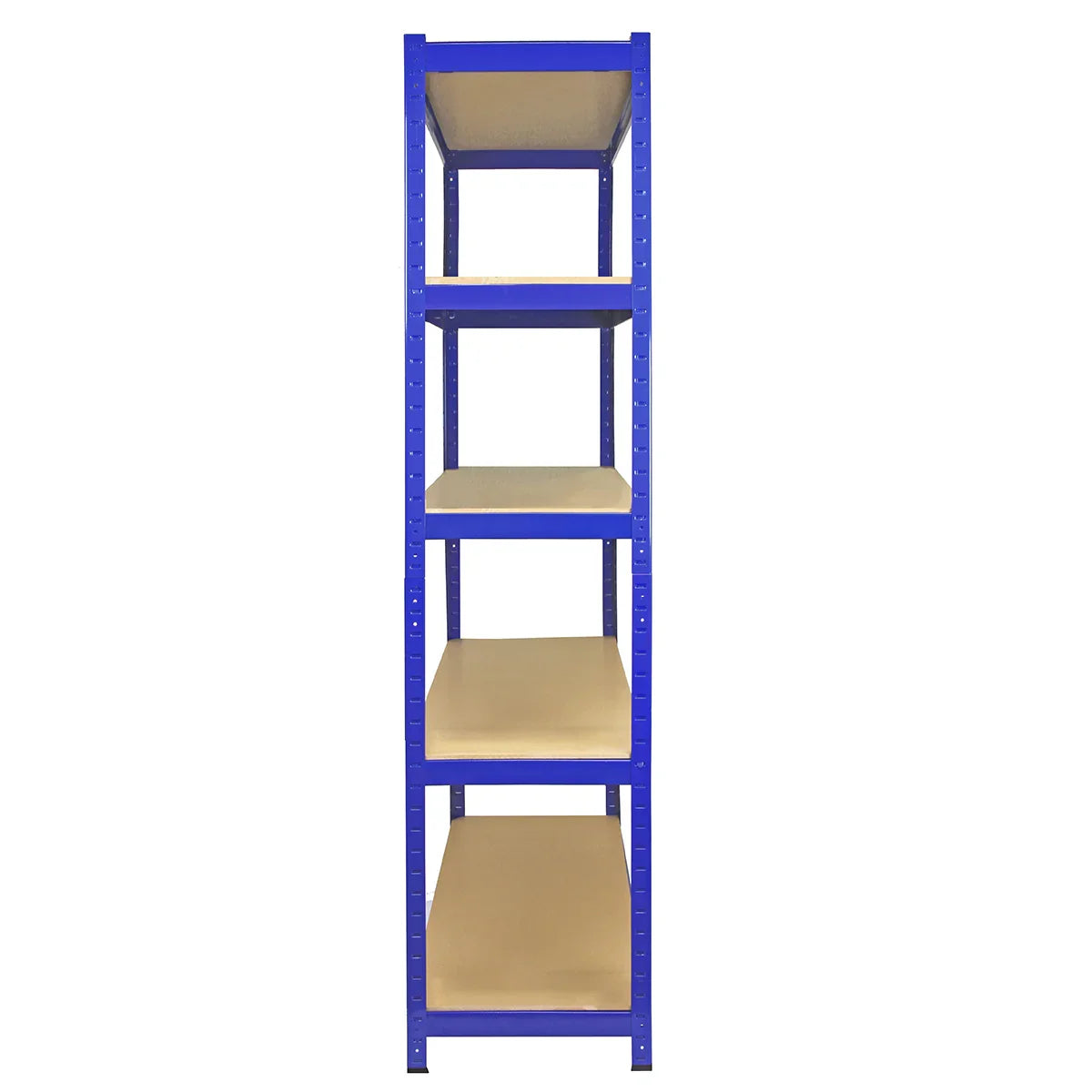 Sturdy blue T-Rax shelving unit, 1200mm x 450mm x 1800mm, featuring five beige shelves for versatile storage solutions