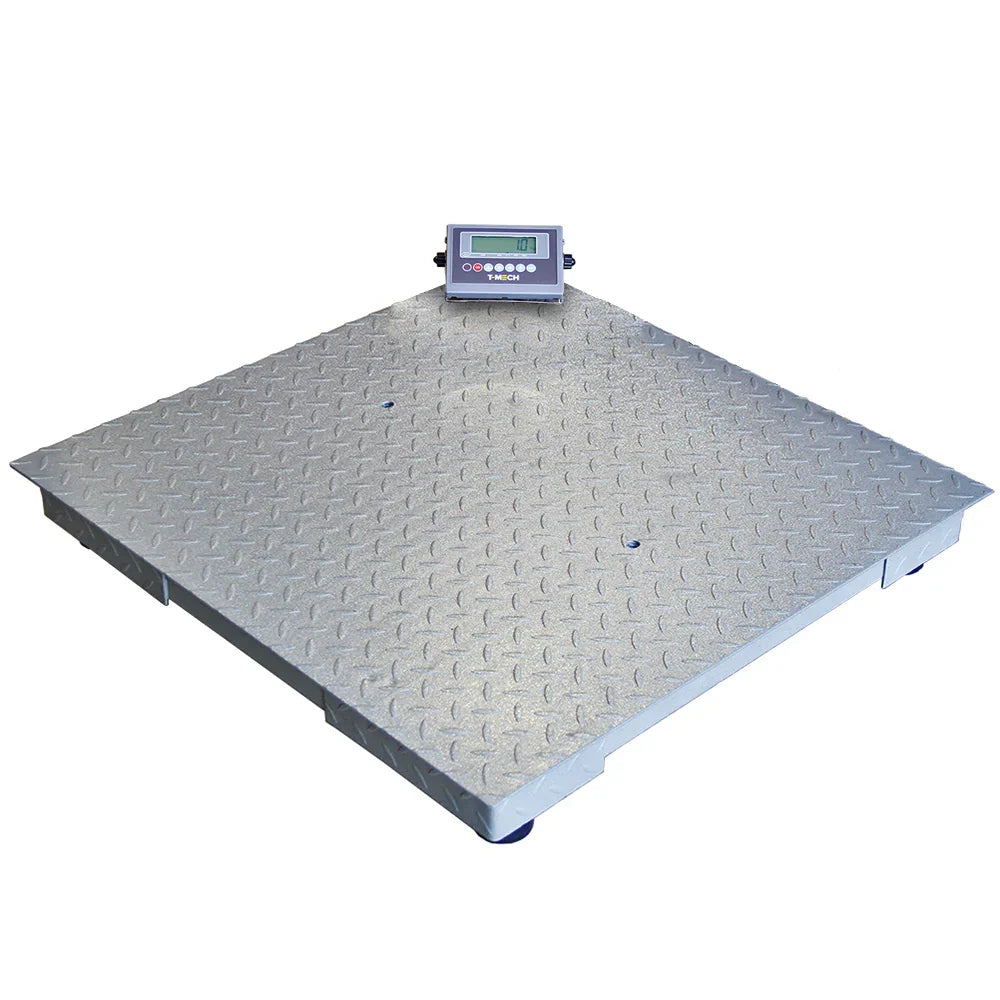 T-Mech 120cm industrial pallet platform scales with a durable diamond-patterned steel surface and a digital display for accurate weighing