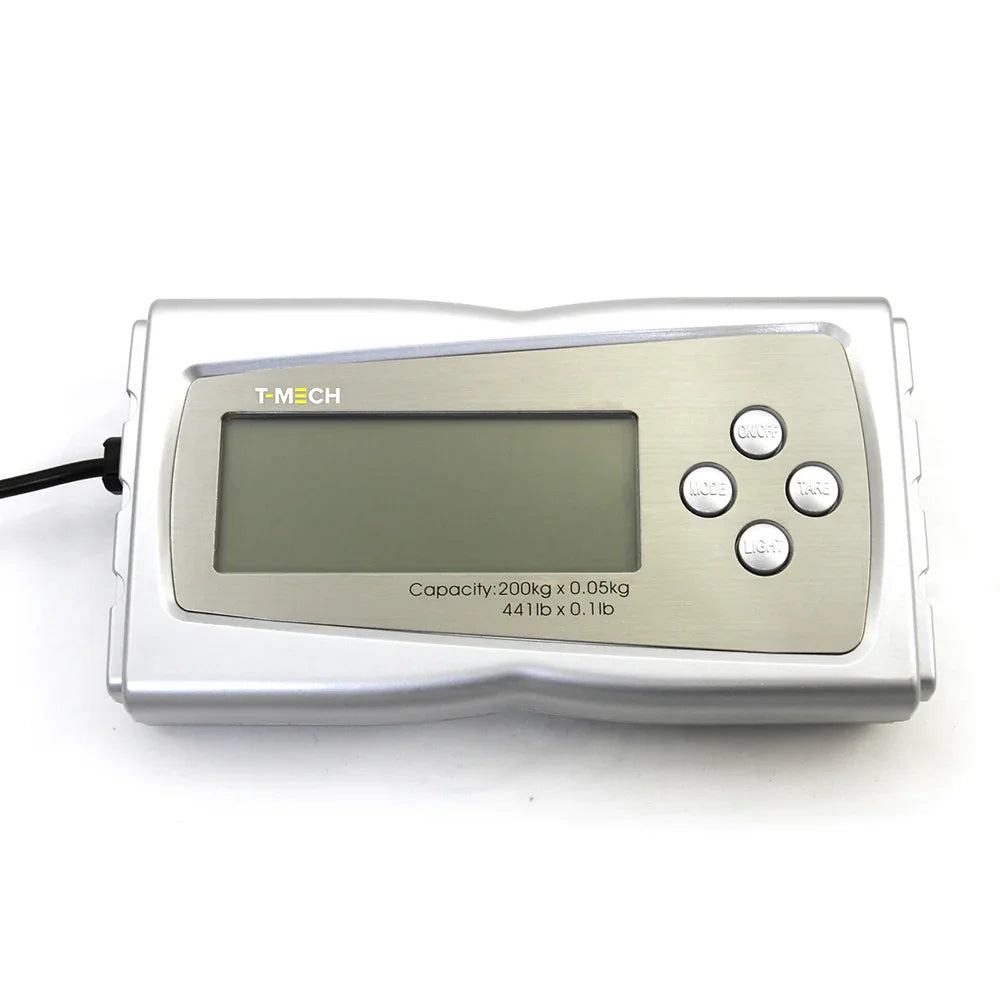 T-Mech heavy duty postal scales with a silver finish, large digital display, and buttons for easy weight measurement up to 200kg