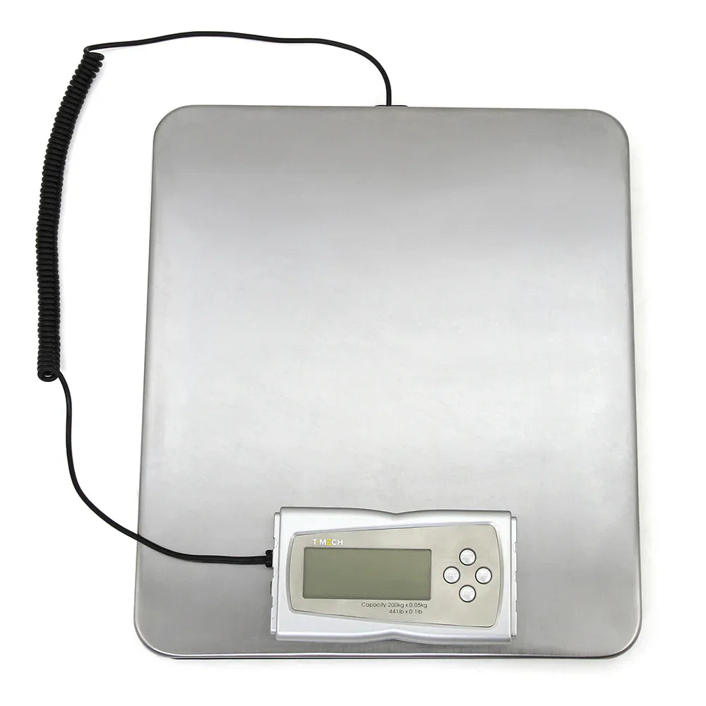 Heavy duty postal scales with a stainless steel platform and digital display, designed for accurate weight measurement of packages