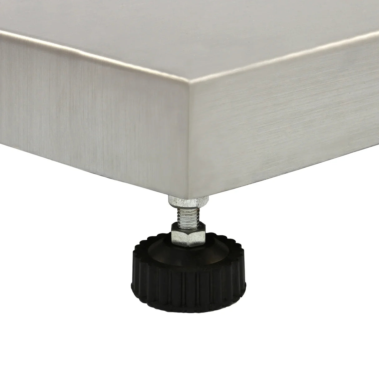 Close-up of the adjustable rubber foot of T-Mech 50cm x 50cm Vet Scales, showcasing its sturdy metal base and textured grip for stability