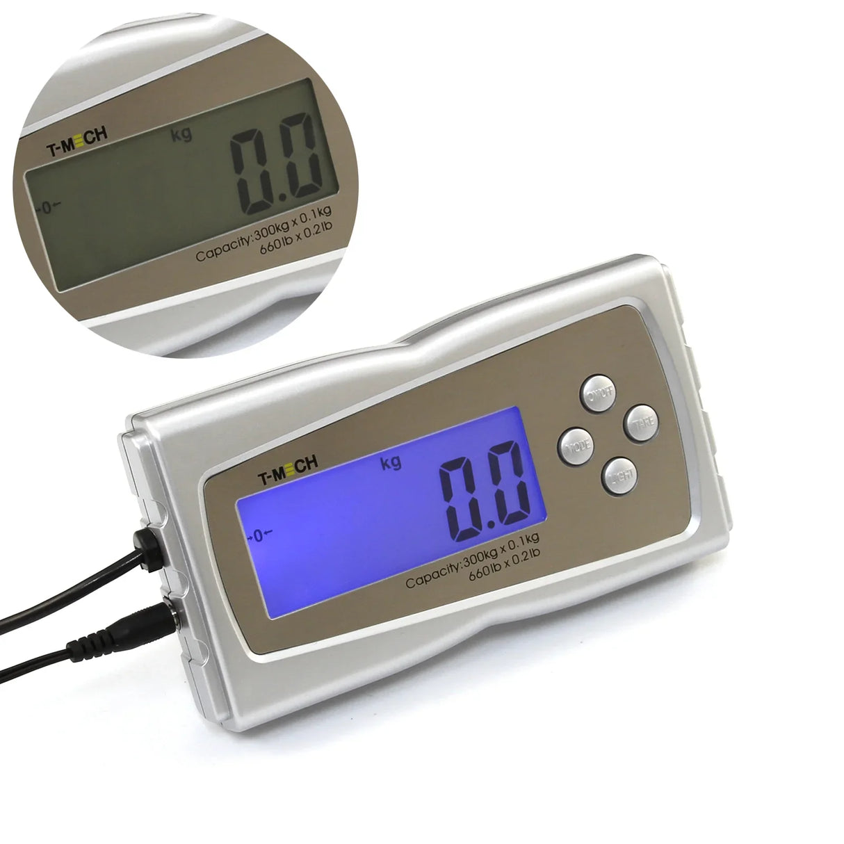 T-Mech 50cm x 50cm vet scales with a large digital display, showing weight in kg, sleek silver design, and easy-to-use buttons