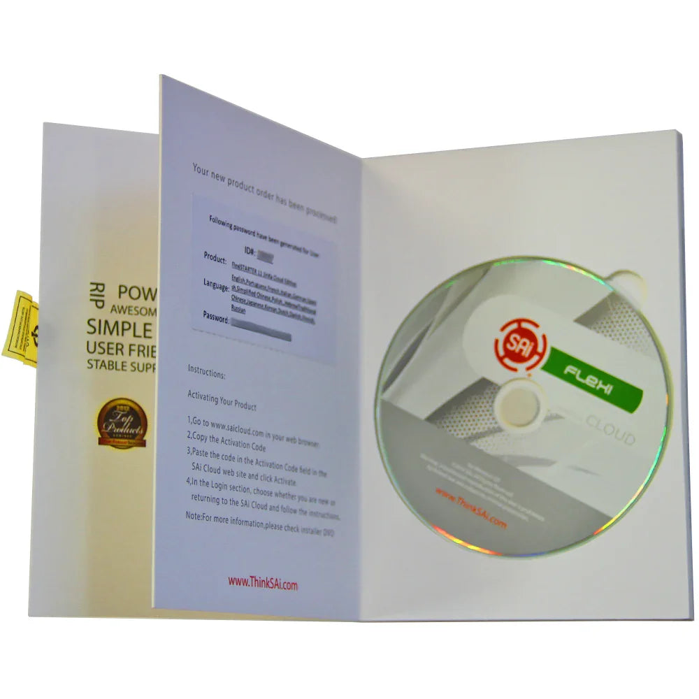 FlexiSTARTER Sign Making Software (PixMax Edition) CD in a sleek case with user instructions and activation details visible