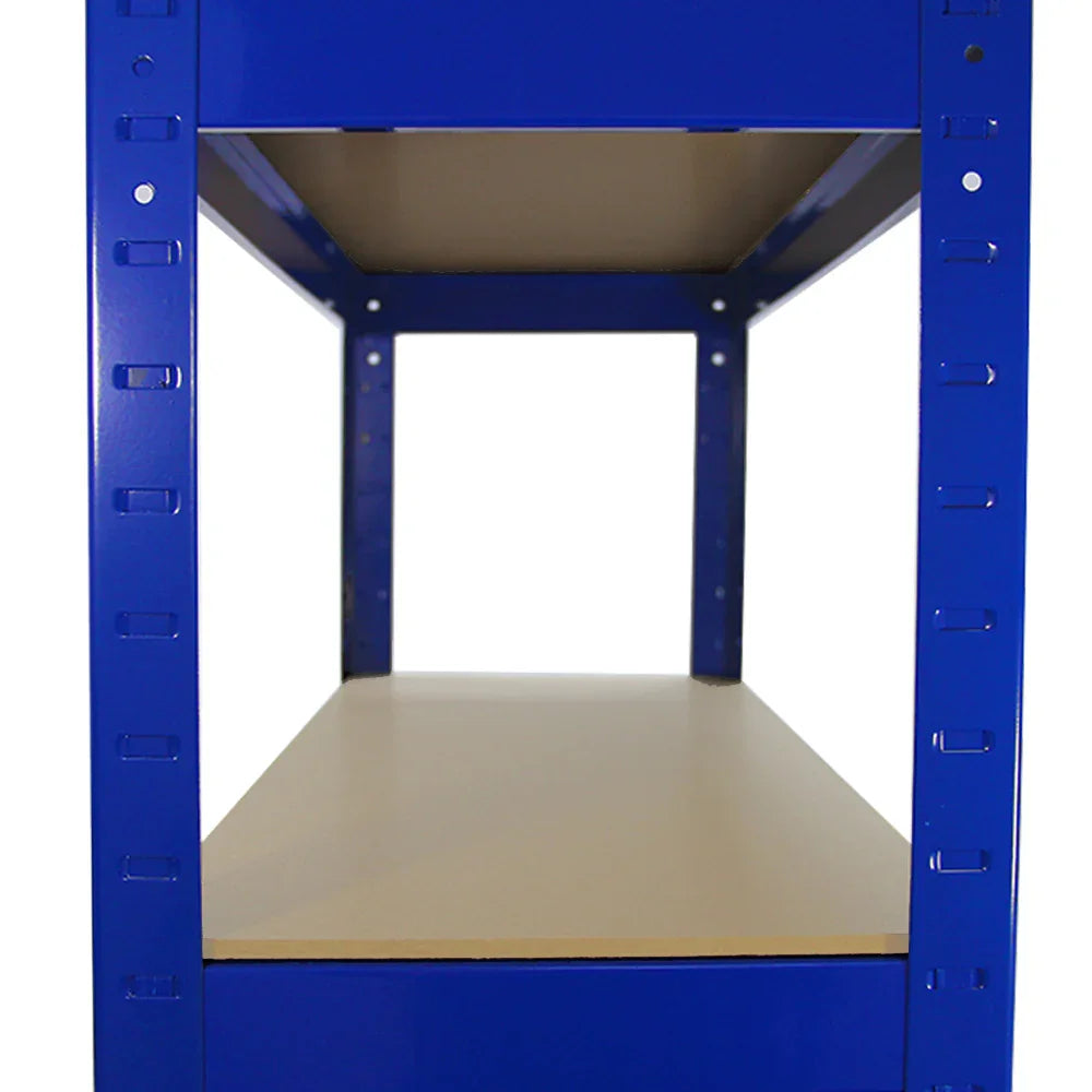 Heavy duty blue Monster Racking T-Rax shelving unit with two sturdy shelves, designed for optimal storage and organization