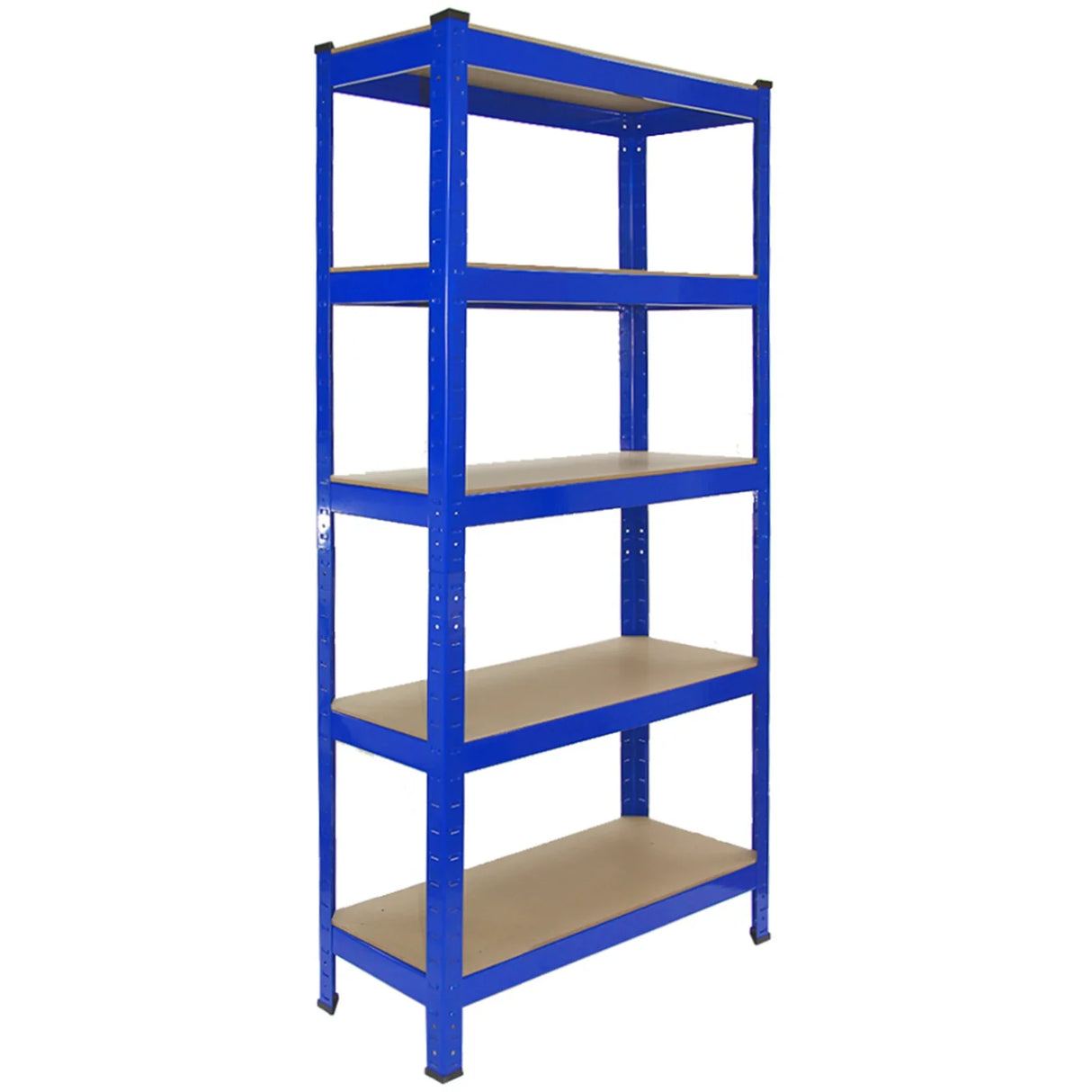 Heavy duty blue shelving unit with five shelves, measuring 75cm wide and 30cm deep, ideal for storage and organization