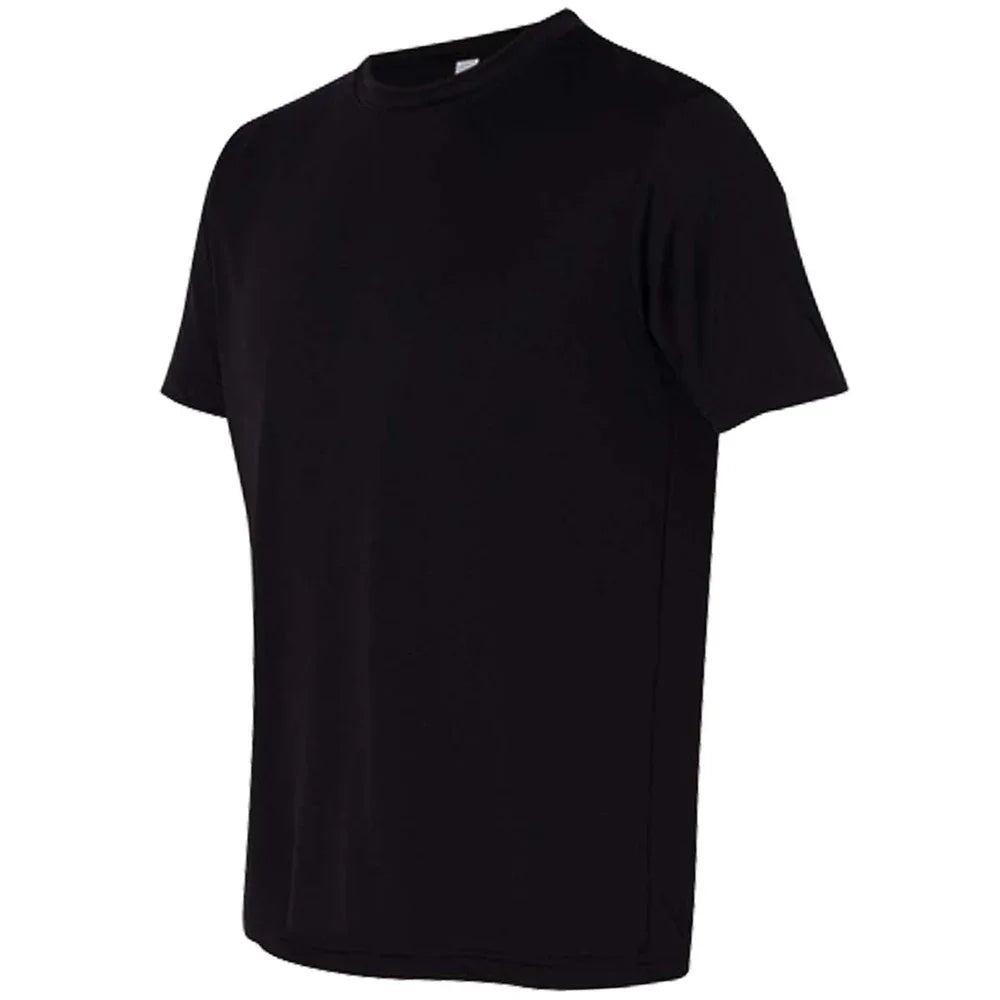 Soft black short-sleeve t-shirt made from breathable fabric, featuring a classic crew neck and a relaxed fit for comfort