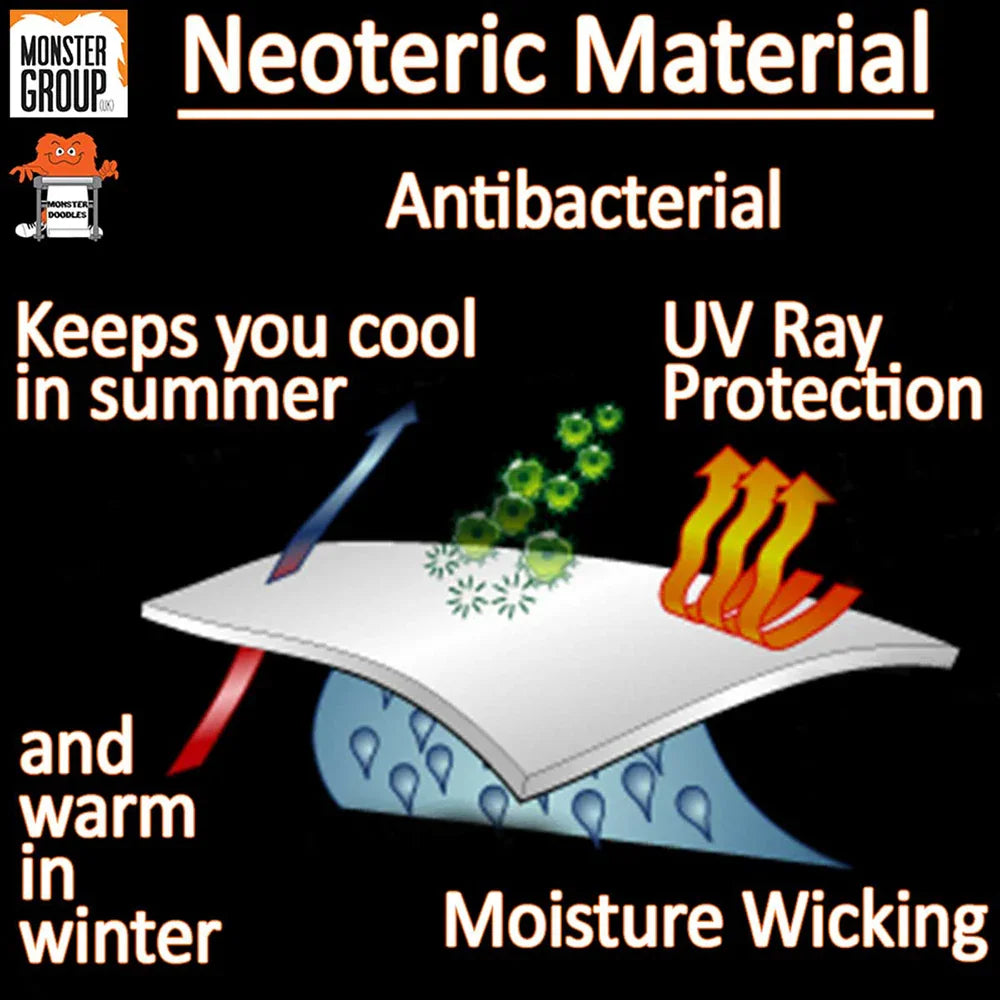 Neoteric material features antibacterial, moisture-wicking properties, providing UV protection while keeping you cool in summer and warm in winter