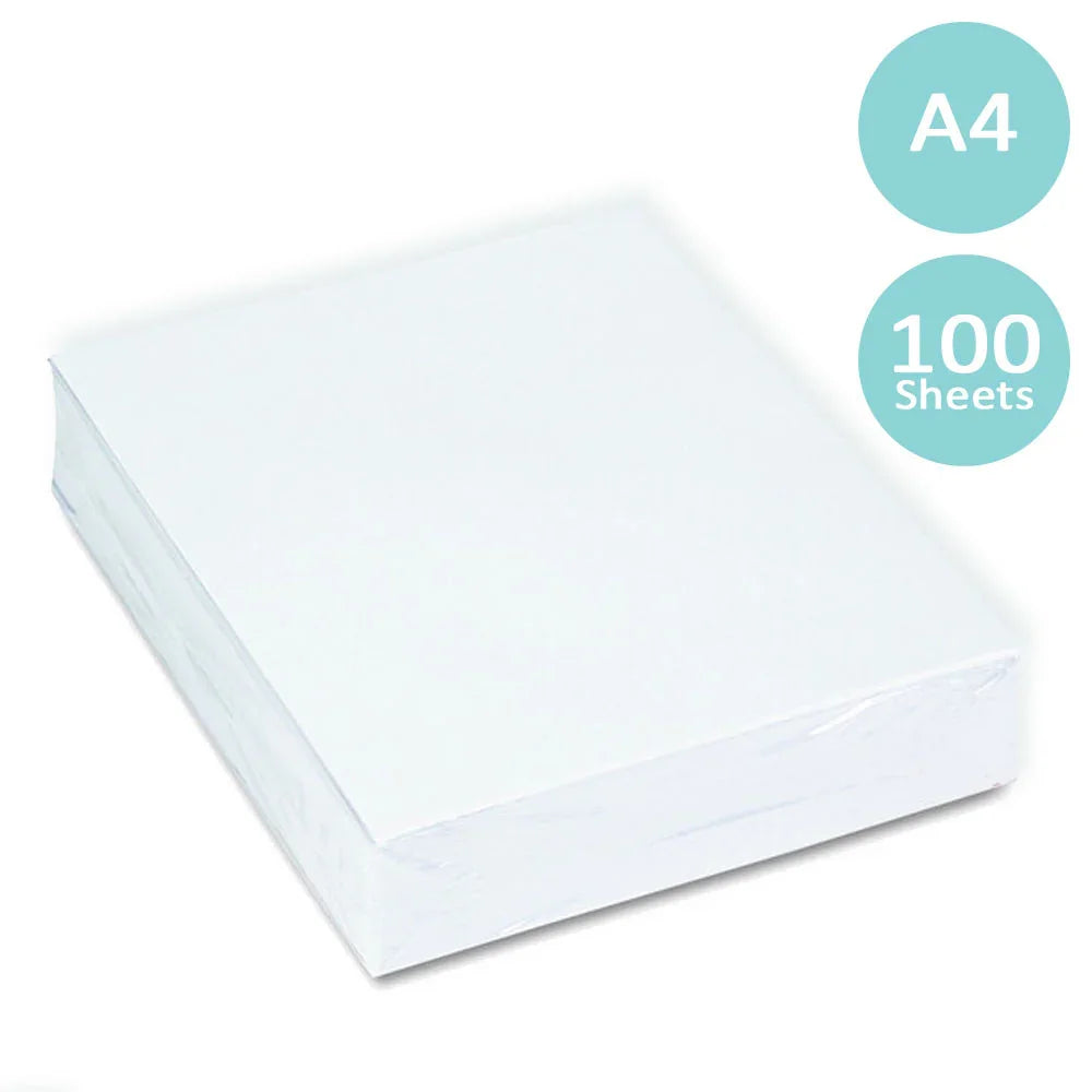 A4 PixMax sublimation printing paper pack with 100 sheets, featuring a smooth white finish and neatly stacked for easy use