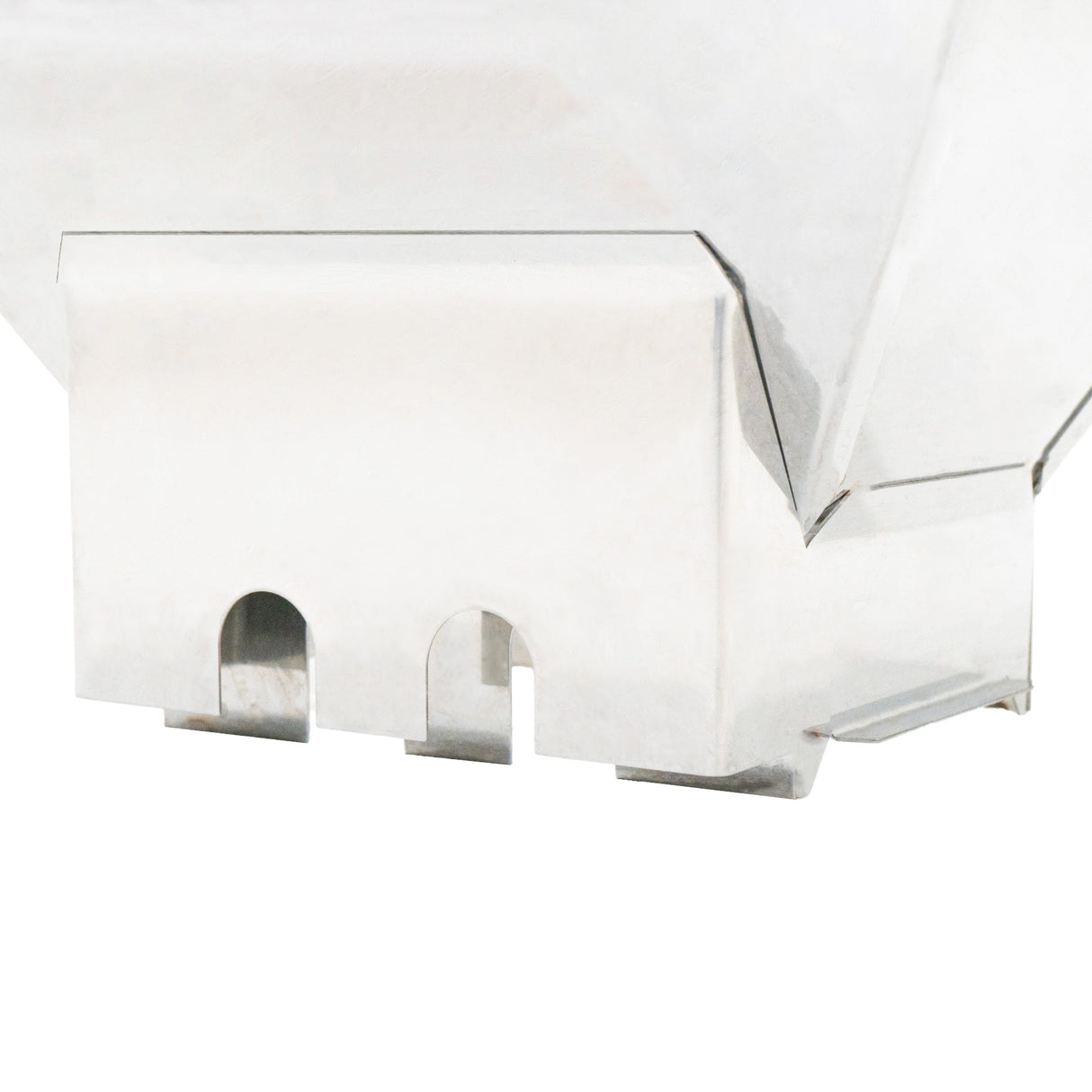 Stainless steel fruit crusher with a sleek, polished finish, featuring a sturdy base for stability and efficient fruit processing