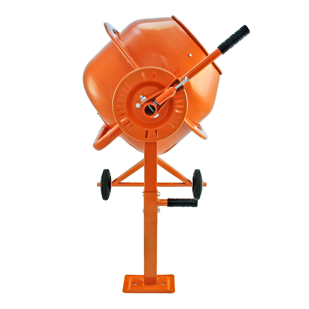 70L T-Mech electric cement mixer in vibrant orange, featuring a sturdy metal frame, large mixing drum, and easy-to-use handle for efficient mixing