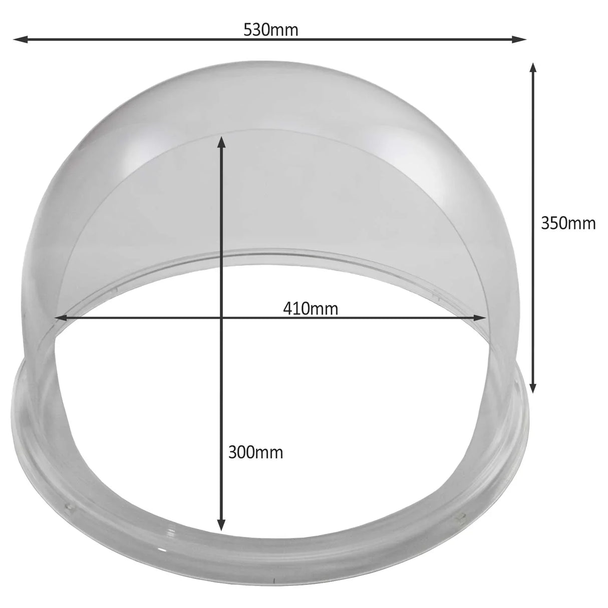 Clear protective dome for KuKoo candy floss machine, featuring precise dimensions of 530mm diameter and 350mm height, ideal for safety and hygiene