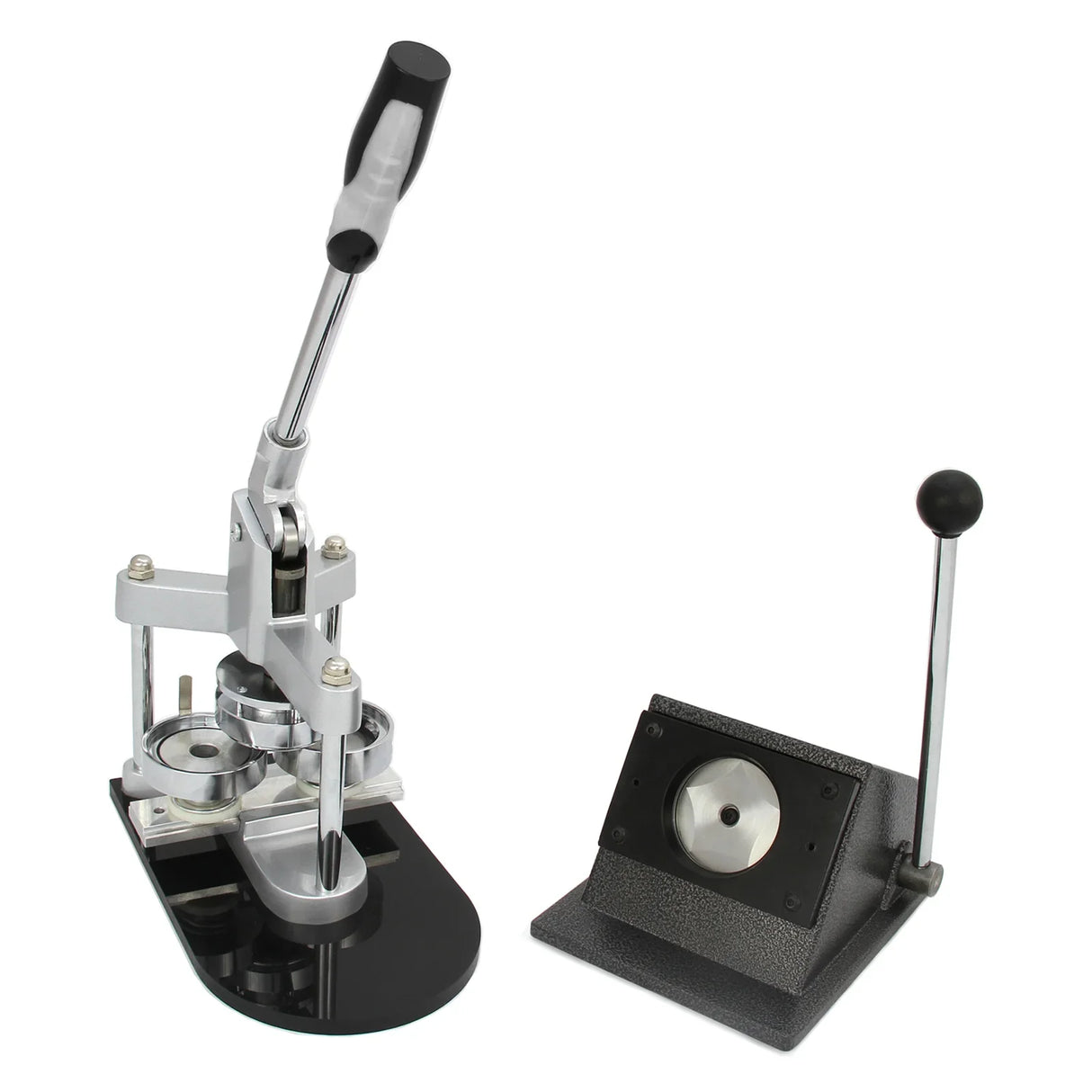 PixMax Badge Making Bundle includes a sturdy metal badge press with a sleek black base and a circular badge holder for easy crafting