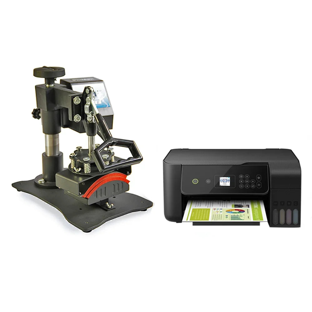 PixMax Cap Heat Press & Printer features a sturdy black frame, adjustable pressure handle, and sleek design for custom cap printing
