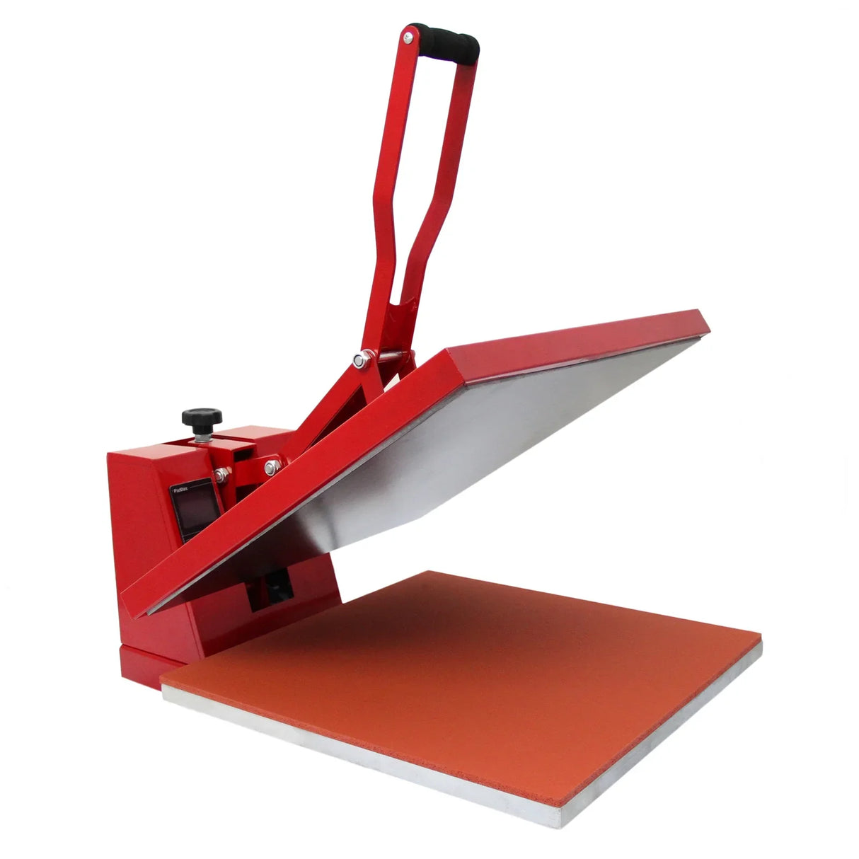 Red PixMax Heat Press Clam with a 50 x 50cm flat surface, featuring a sturdy handle and adjustable pressure for vinyl printing