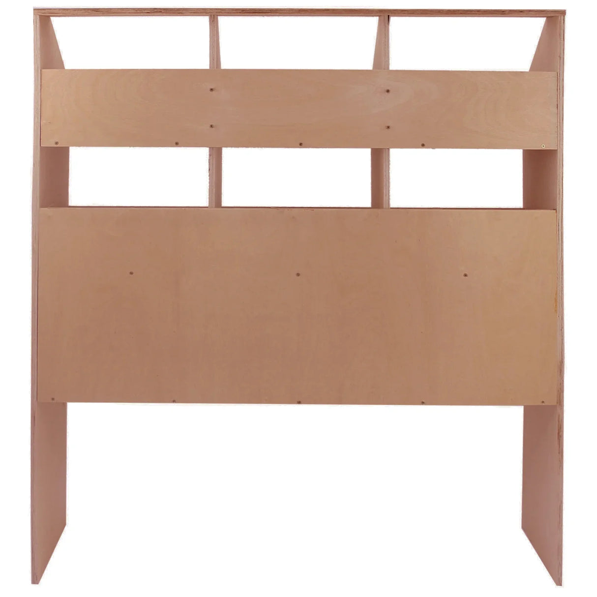 Universal van racking storage system in natural wood finish, featuring multiple shelves and sturdy construction for organized storage