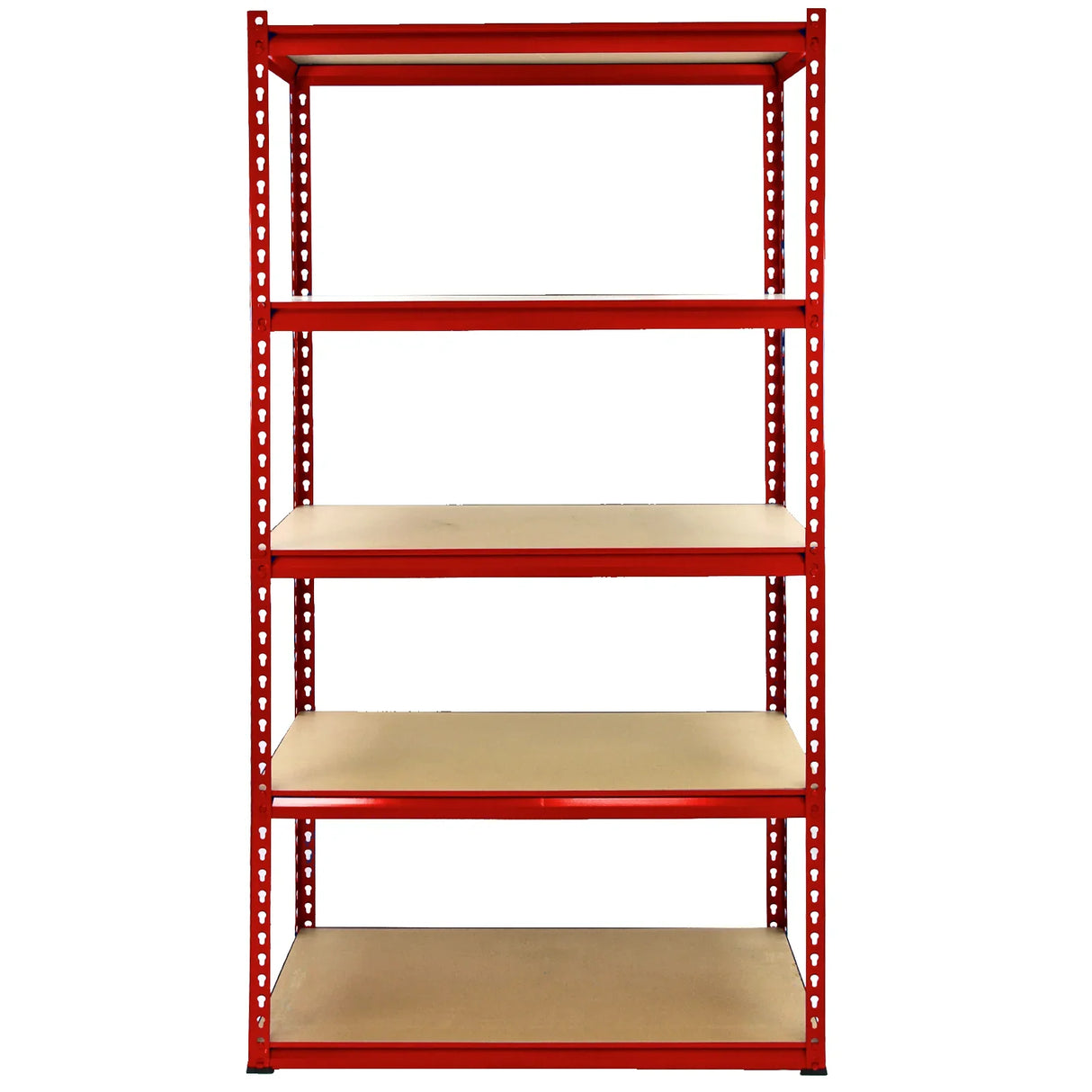 Z-Rax 90cm corner racking bundle features a sturdy red metal frame with four adjustable beige shelves for versatile storage solutions