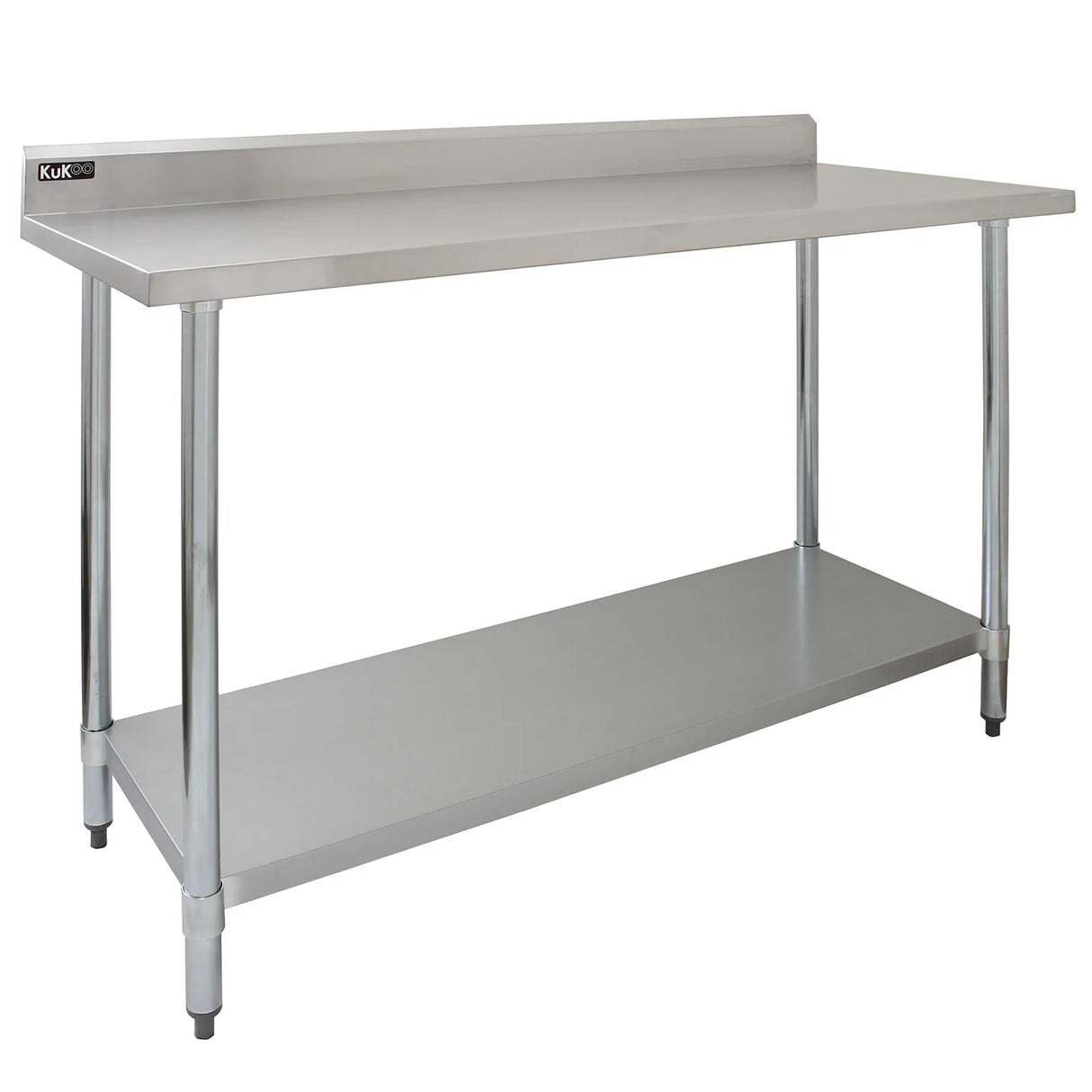 Commercial 5ft wide stainless steel catering table with a smooth surface, sturdy legs, and a lower shelf for additional storage