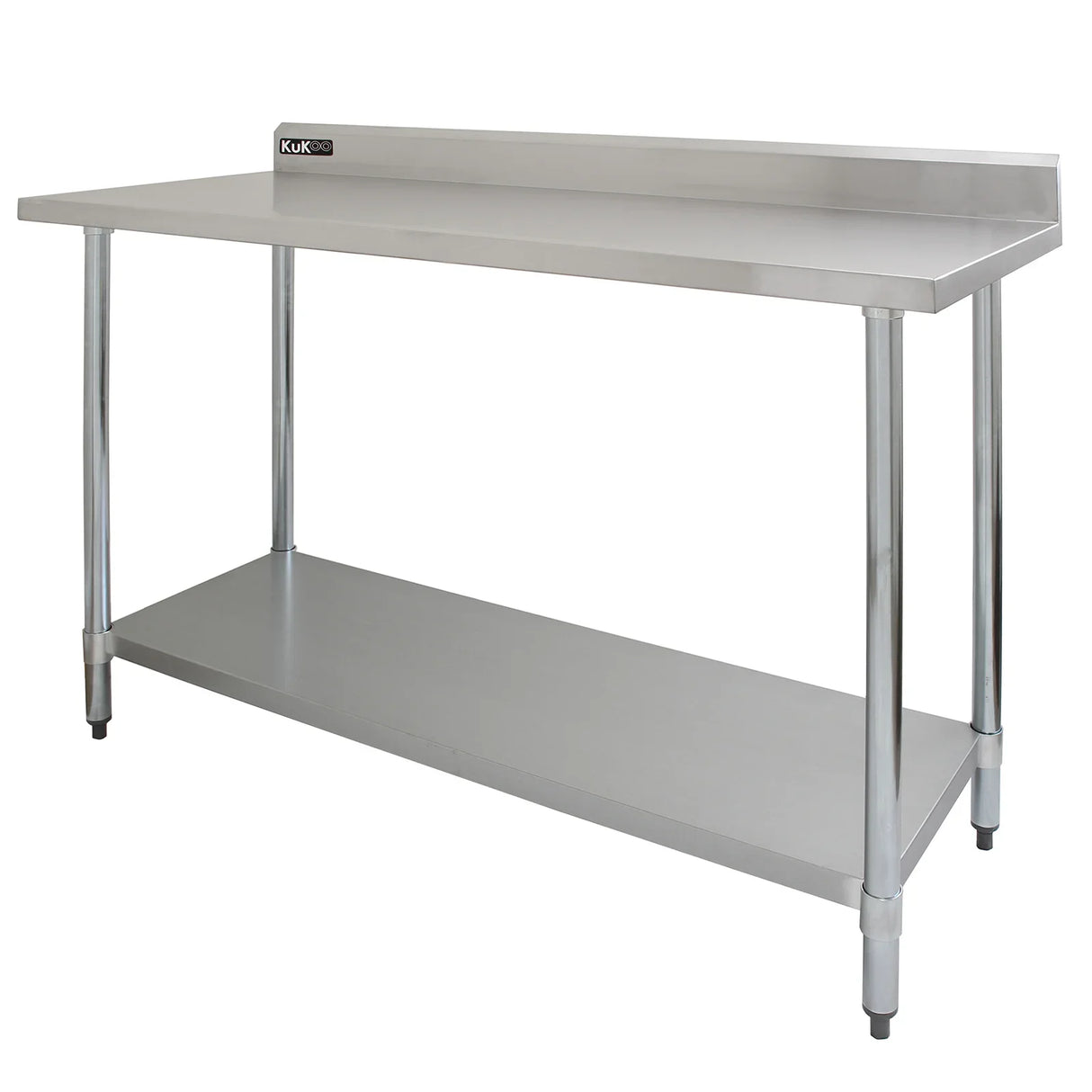 Commercial 5ft wide stainless steel catering table with a smooth surface, sturdy legs, and a lower shelf for storage