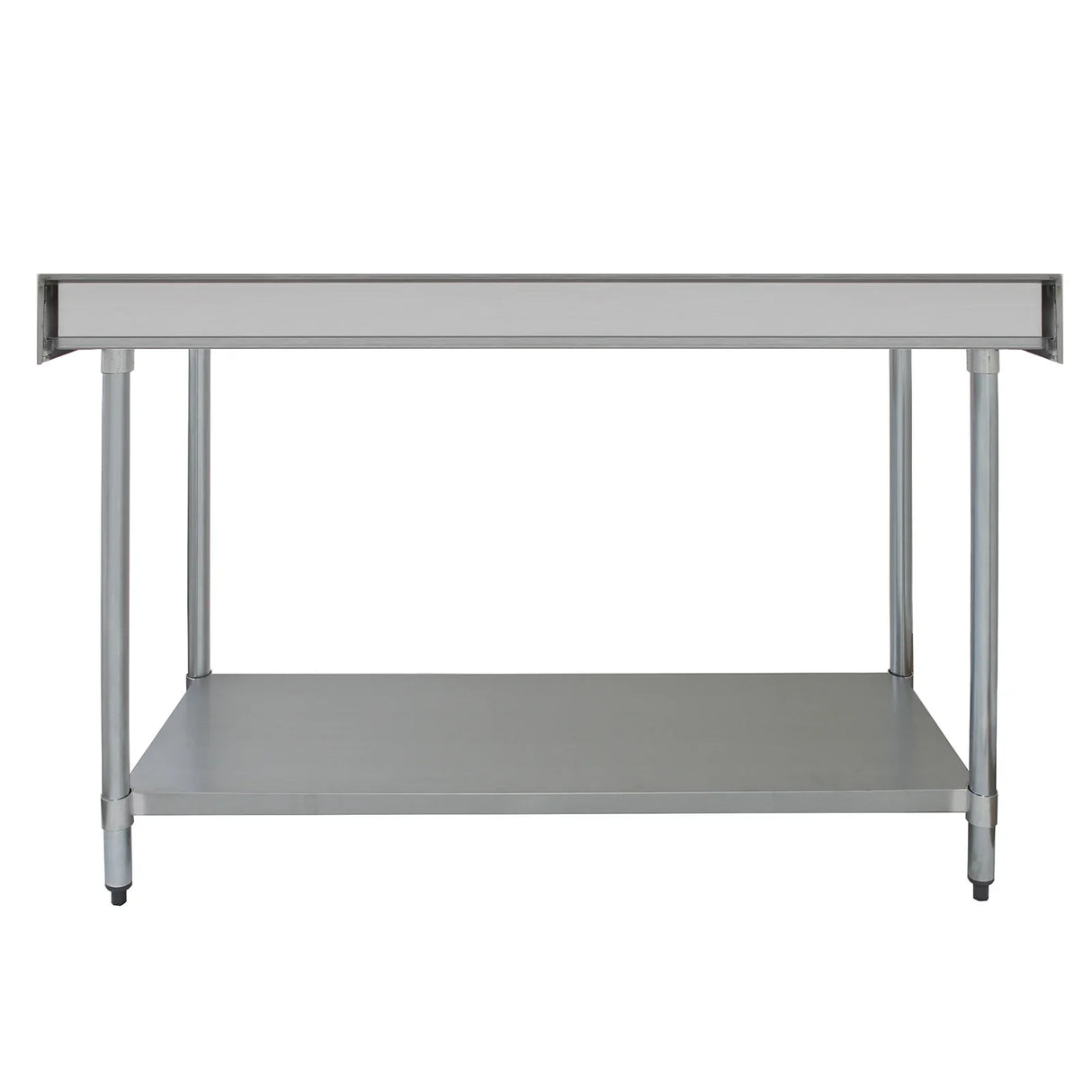 5ft stainless steel catering bench with double over-shelf, featuring a smooth surface, sturdy legs, and a sleek, modern design