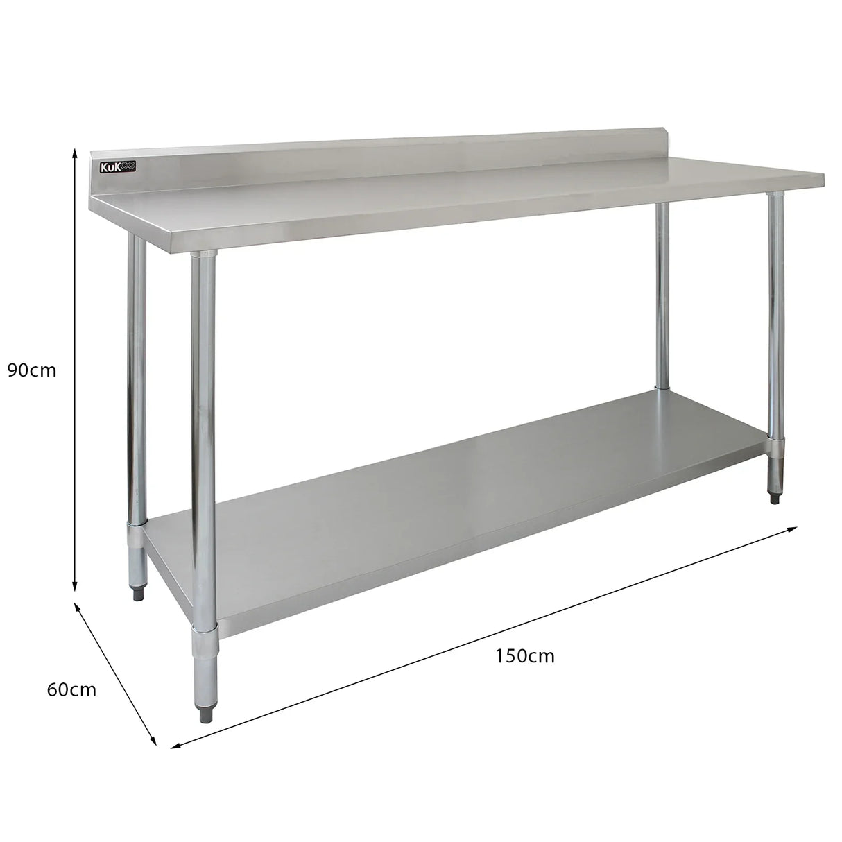5ft stainless steel catering bench with single over-shelf, featuring a smooth surface, sturdy legs, and ample storage space underneath