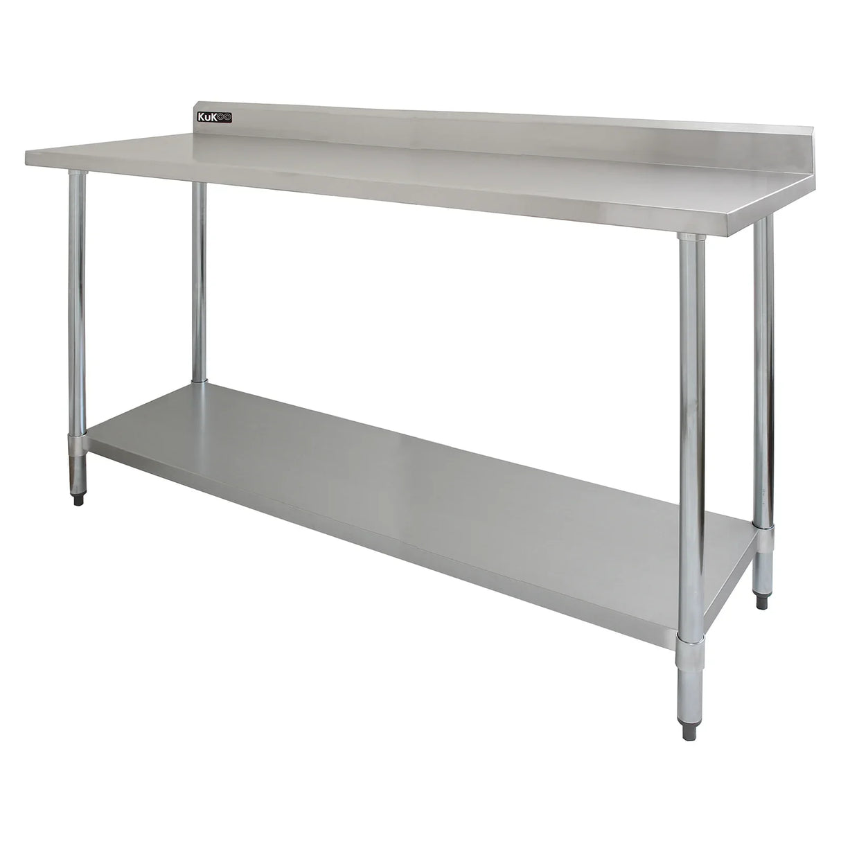 Stainless steel 6ft catering bench with a single over-shelf, featuring a smooth surface and sturdy legs for commercial use