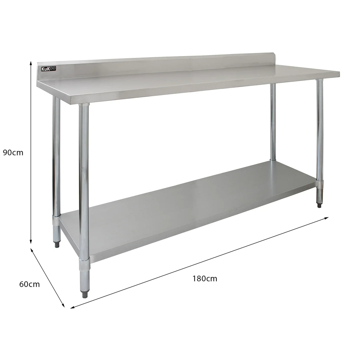 Stainless steel 6ft catering bench with single over-shelf, featuring a smooth surface, sturdy legs, and ample storage space below