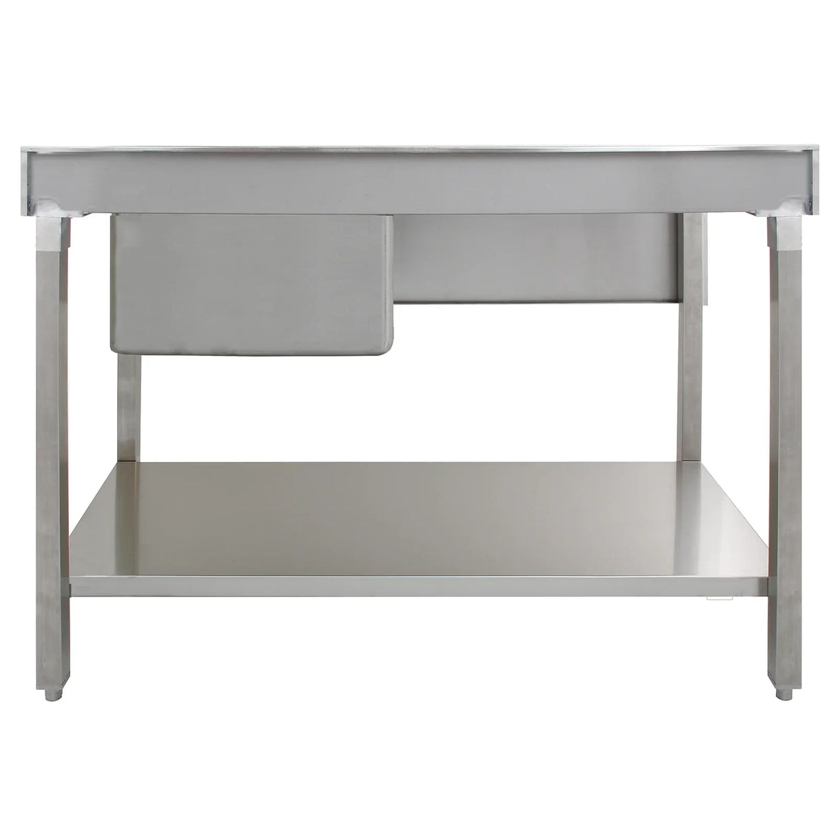 Stainless steel laboratory sink with a single bowl, left-hand drainer, and sturdy frame, ideal for science lab environments