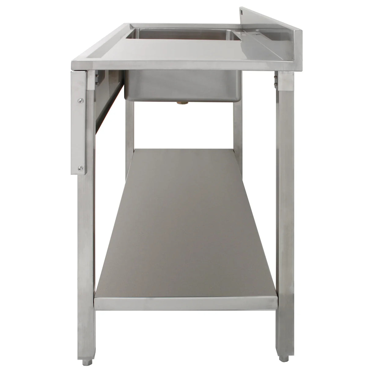 KuKoo commercial sink with right hand drainer, featuring stainless steel construction, sleek design, and spacious under-sink shelf
