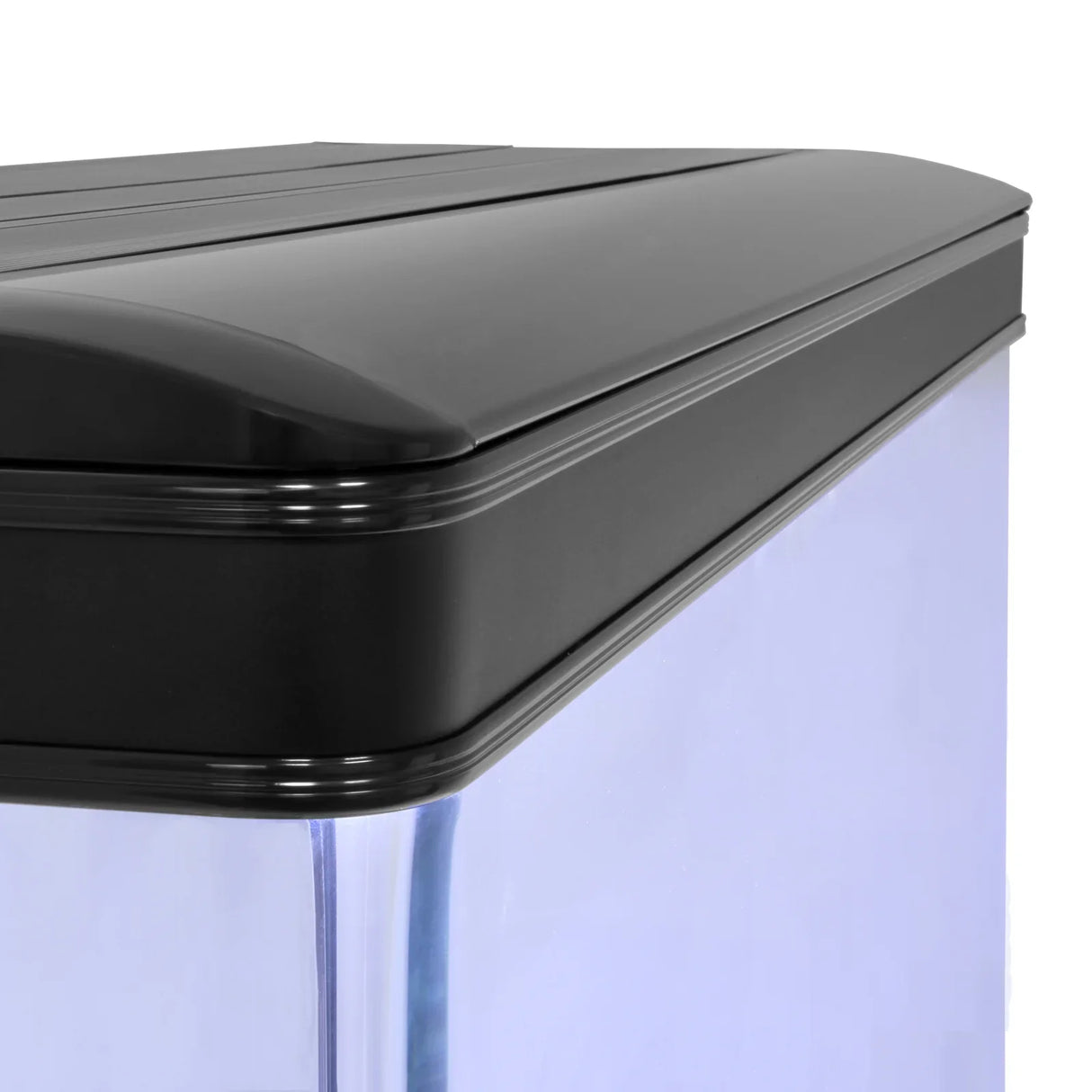 Sleek black aquarium fish tank lid with a smooth, curved top, designed to fit securely on a clear glass tank for optimal viewing