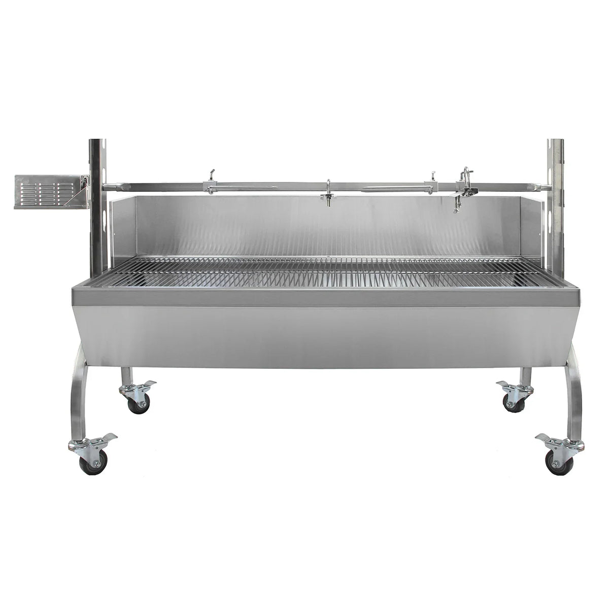 KuKoo 90kg Hog Roast Machine with stainless steel finish, large grilling area, and sturdy wheels for easy mobility