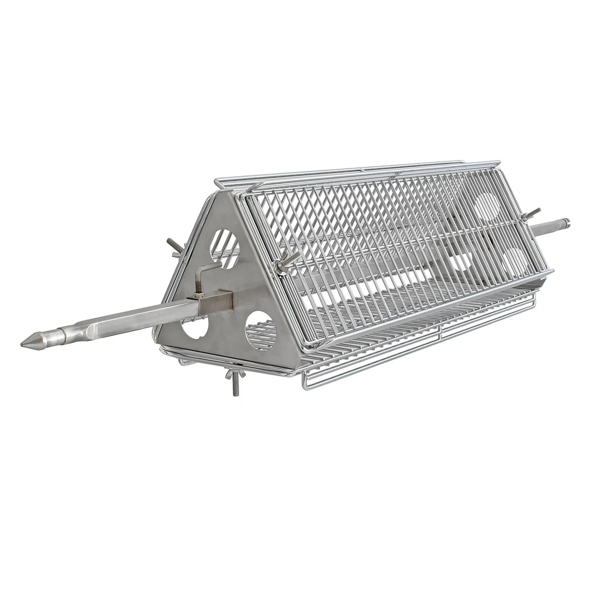 KuKoo 90kg hog roast and flat rotisserie grill attachment with stainless steel construction, featuring a triangular shape and mesh design