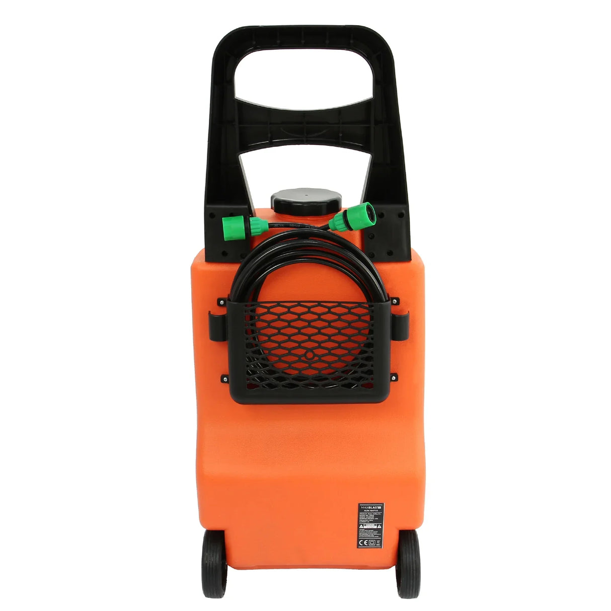 MAXBLAST 30L Cleaning Water Trolley in bright orange with a sturdy handle, hose storage, and durable wheels for easy mobility