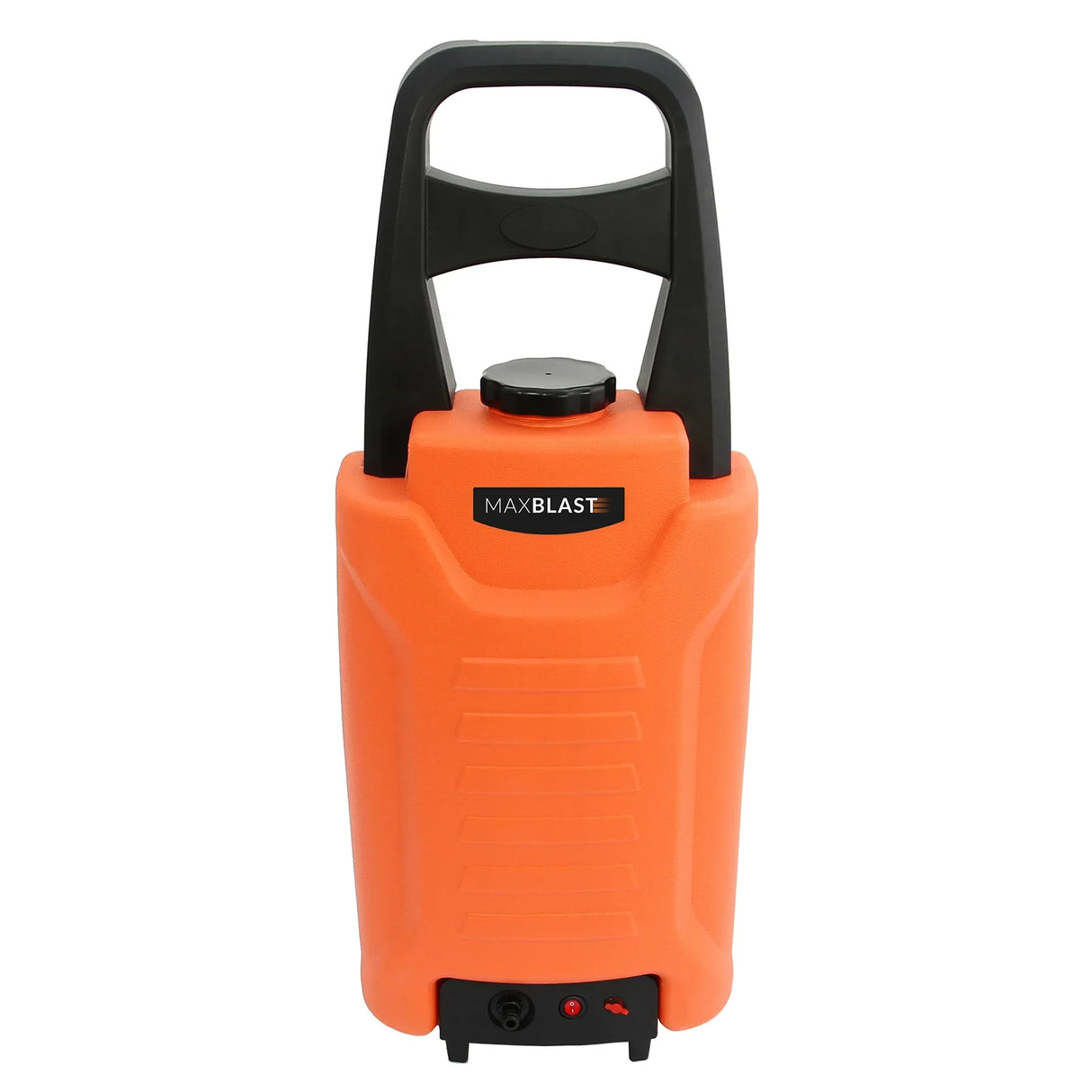 30L orange water trolley with a sturdy black handle, featuring a secure cap and a compact design for easy transport and storage