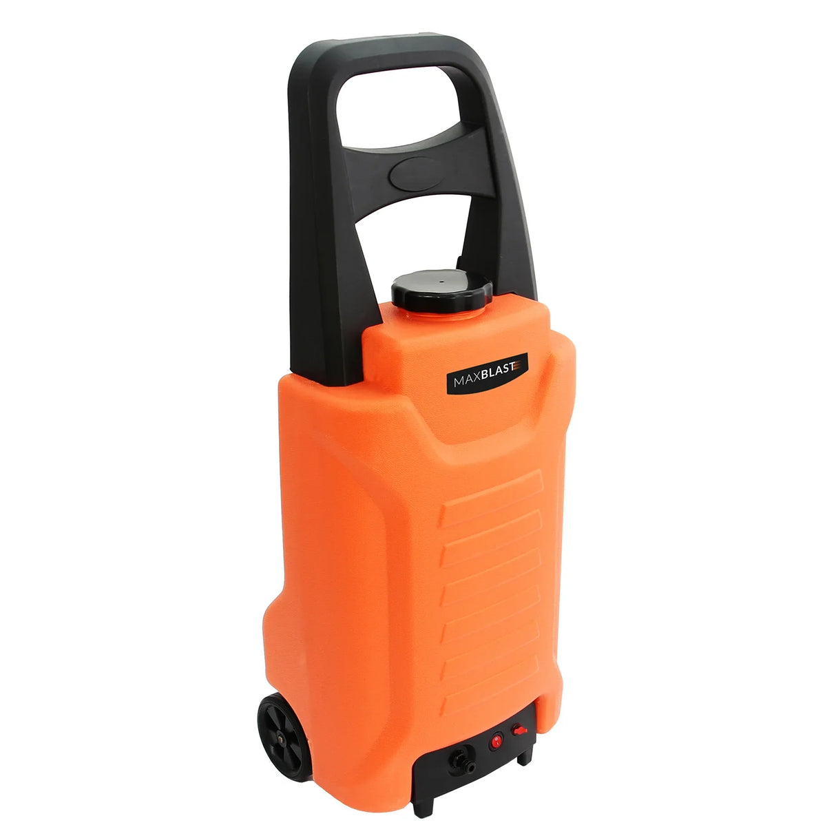 Compact orange 30L water trolley with black handle and wheels, designed for easy transport and use with a 24ft water fed cleaning pole