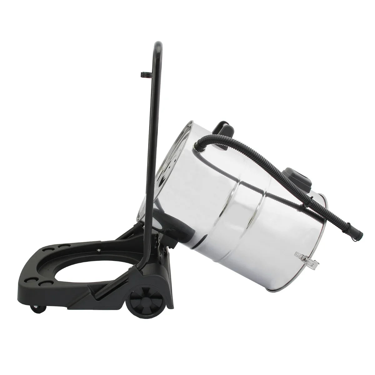 MAXBLAST 80L Industrial Vacuum Cleaner with a shiny metal canister, sturdy black base, and flexible hose for efficient cleaning