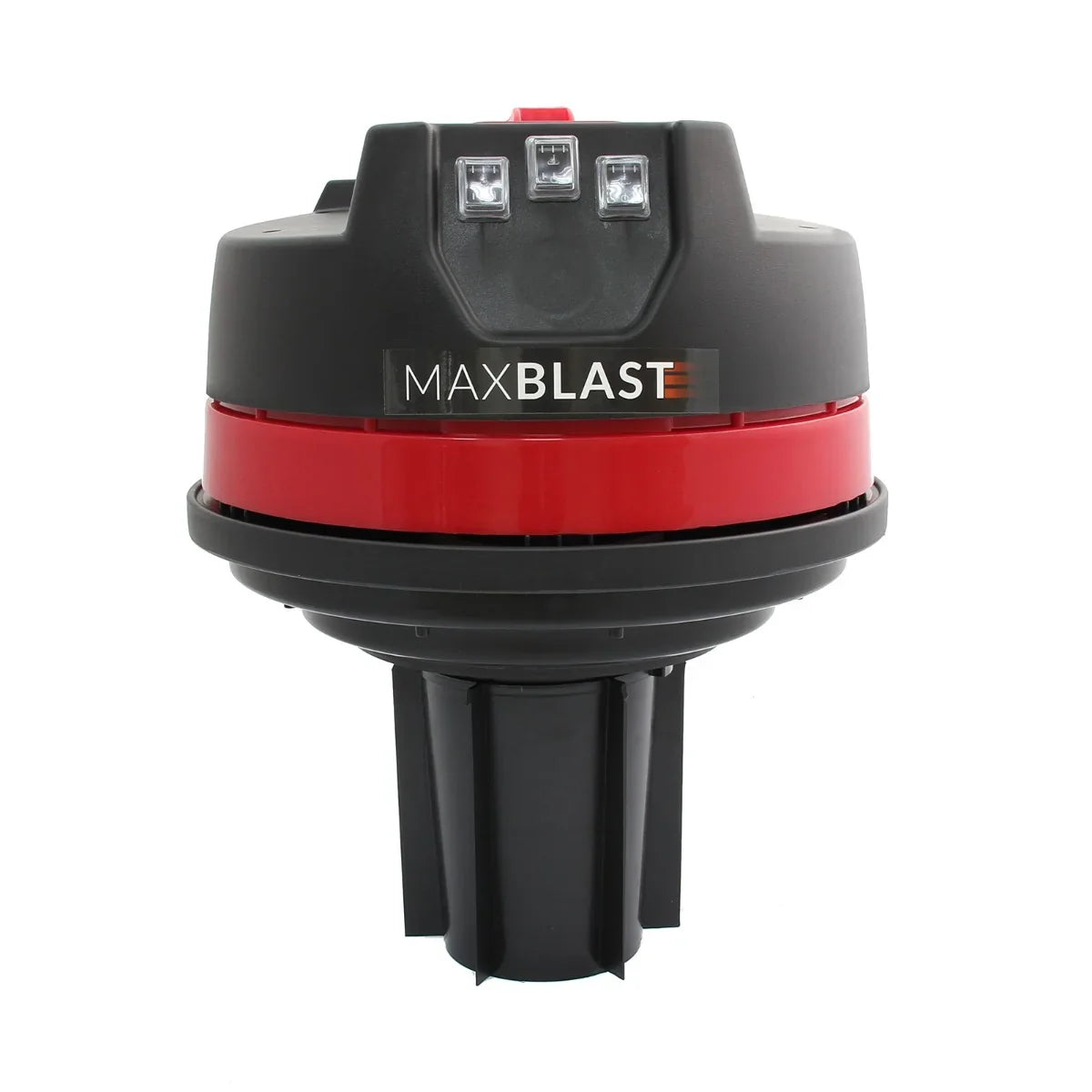 MAXBLAST 80L Industrial Vacuum Cleaner featuring a sleek black and red design, compact shape, and dual front lights for visibility