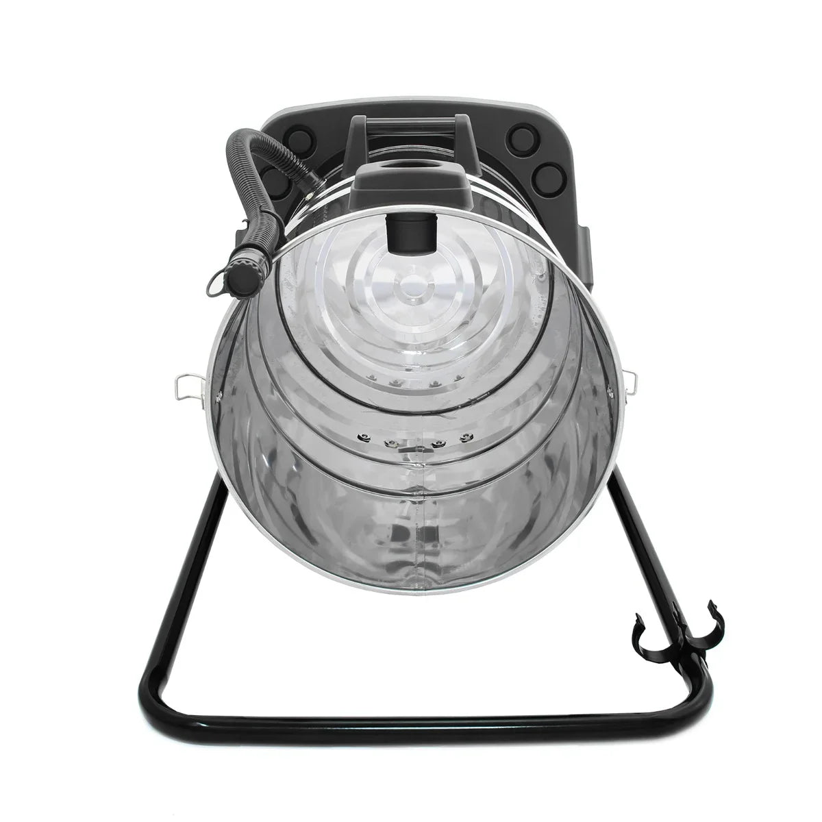 MAXBLAST 80L Industrial Vacuum Cleaner features a sleek, stainless steel body with a clear dust container and sturdy black frame