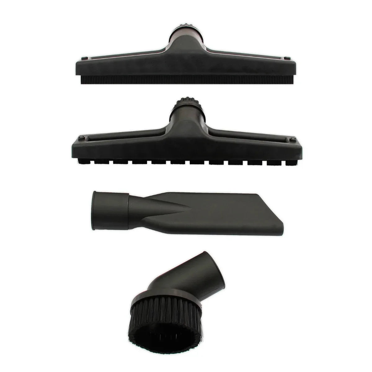 MAXBLAST 80L Industrial Vacuum Cleaner attachments including a wide floor nozzle, crevice tool, and dusting brush in durable black plastic