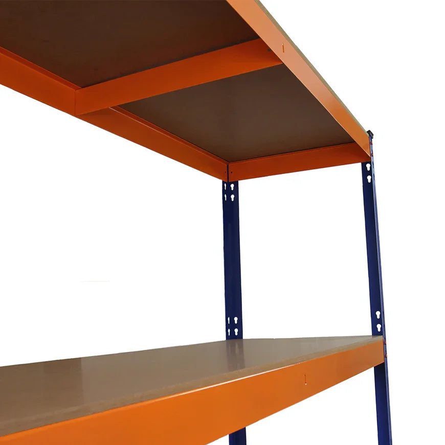 Sturdy S-Rax racking unit, 150cm x 50cm, featuring a blue metal frame and orange shelves, ideal for storage and organization
