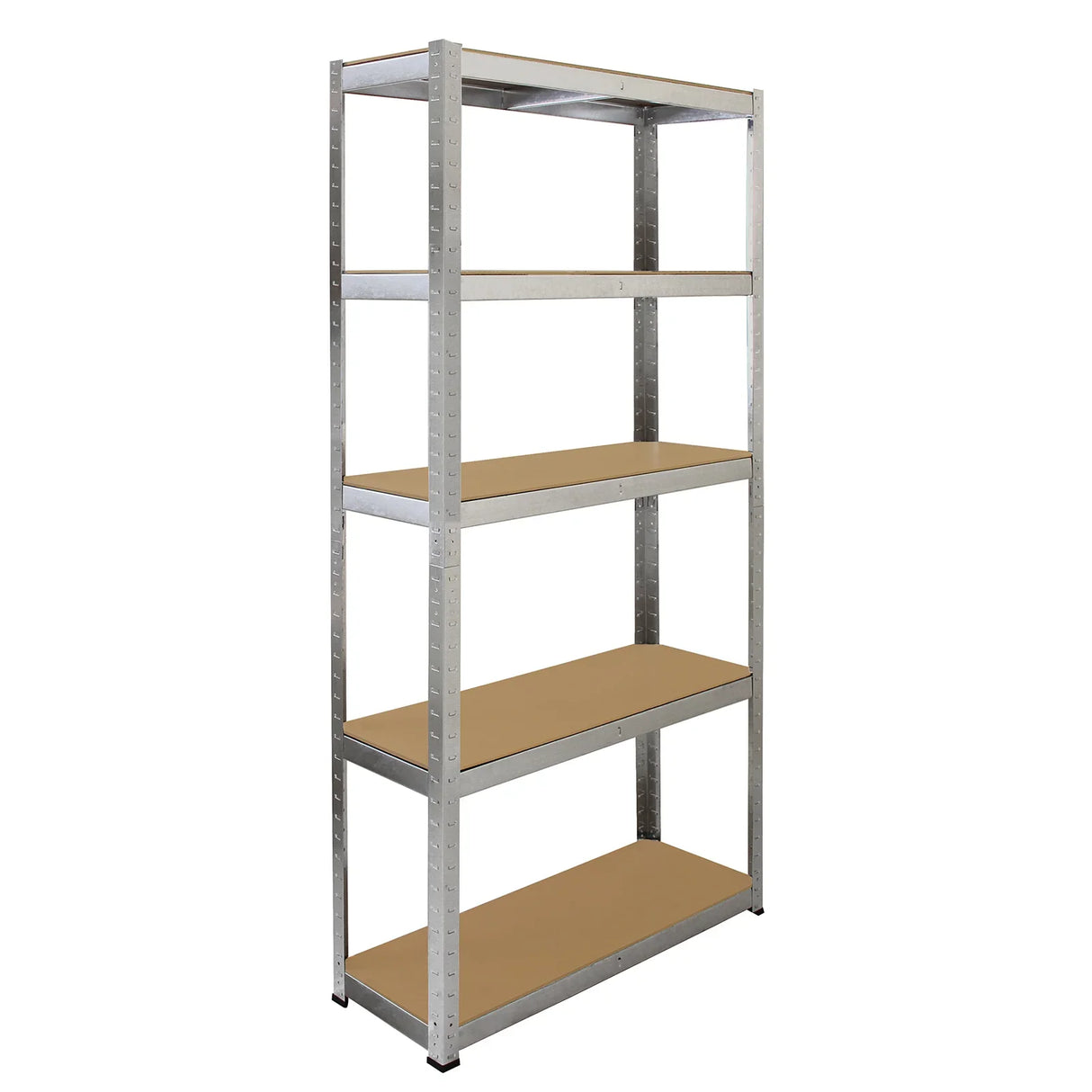 Galvanised steel shelving unit with four sturdy shelves, 90cm wide, featuring a sleek metallic finish and durable construction