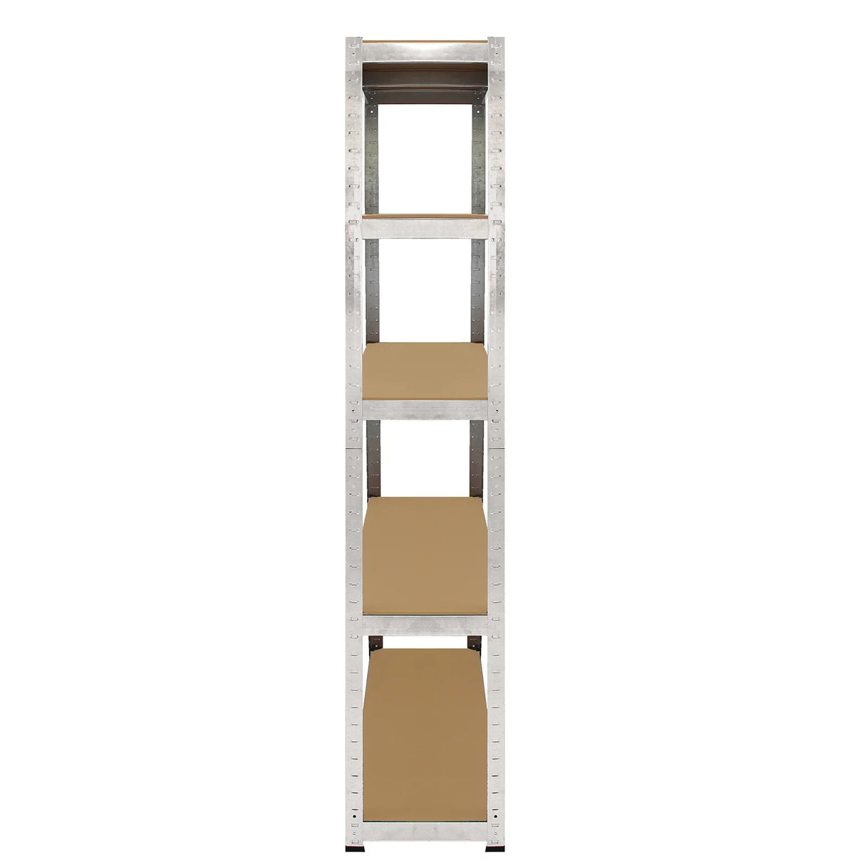 Galvanised steel shelving unit with four sturdy shelves, 90cm wide, featuring a sleek silver finish and durable design for storage needs