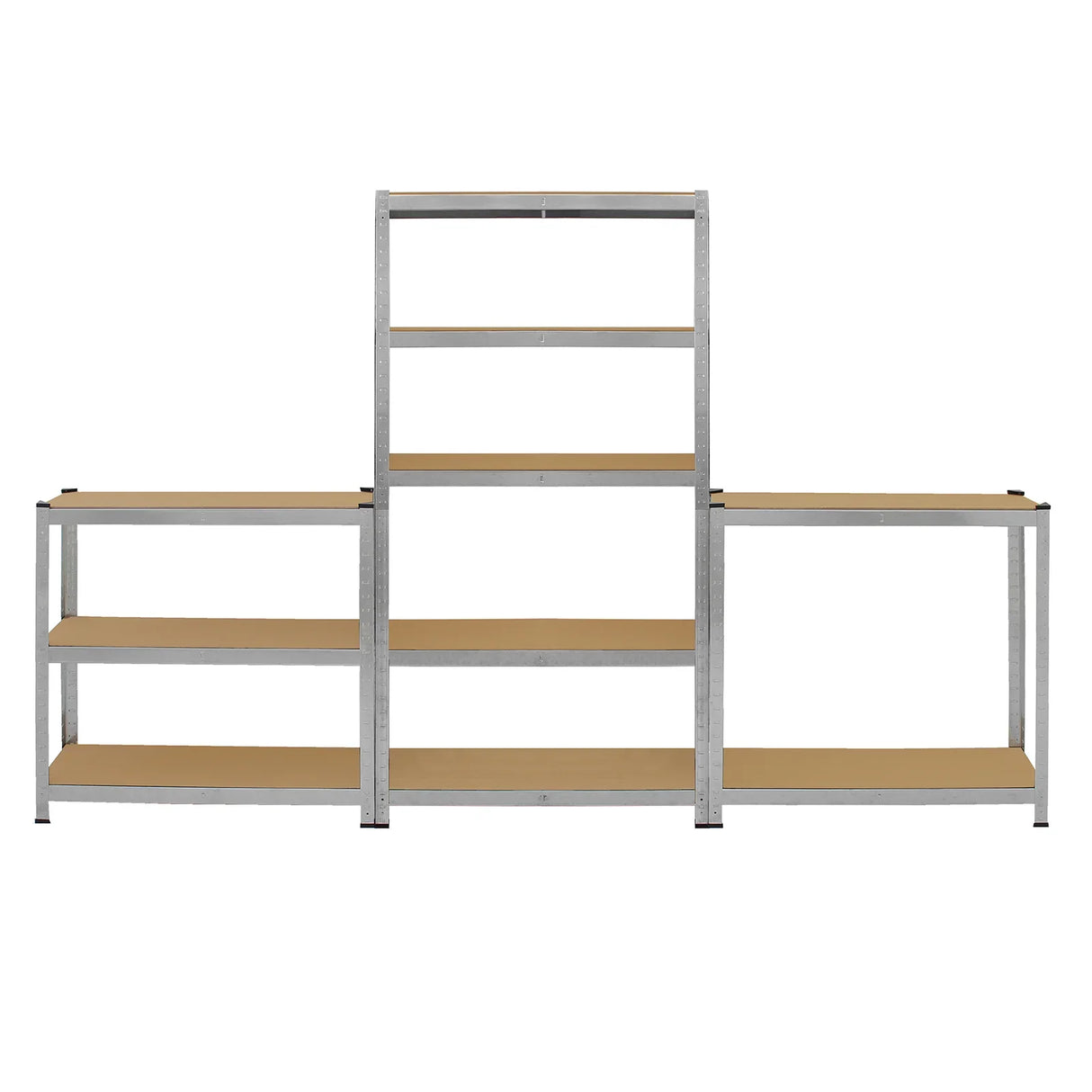 Galvanised steel shelving unit with three tiers and wooden shelves, 90cm wide, ideal for storage in garages or workshops