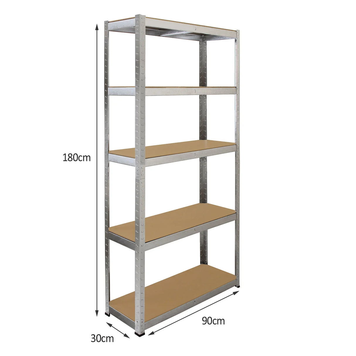 Galvanised steel shelving unit with four wooden shelves, 90cm wide, 180cm tall, ideal for storage and organization in garages or workshops