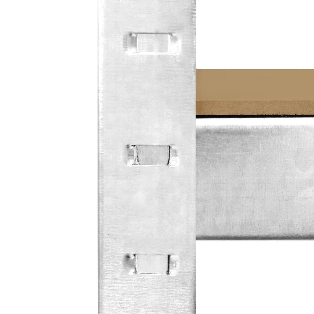 Galvanised steel shelf edge of Monster Racking 2 x Galwix, showcasing sturdy construction and smooth metallic finish for durability
